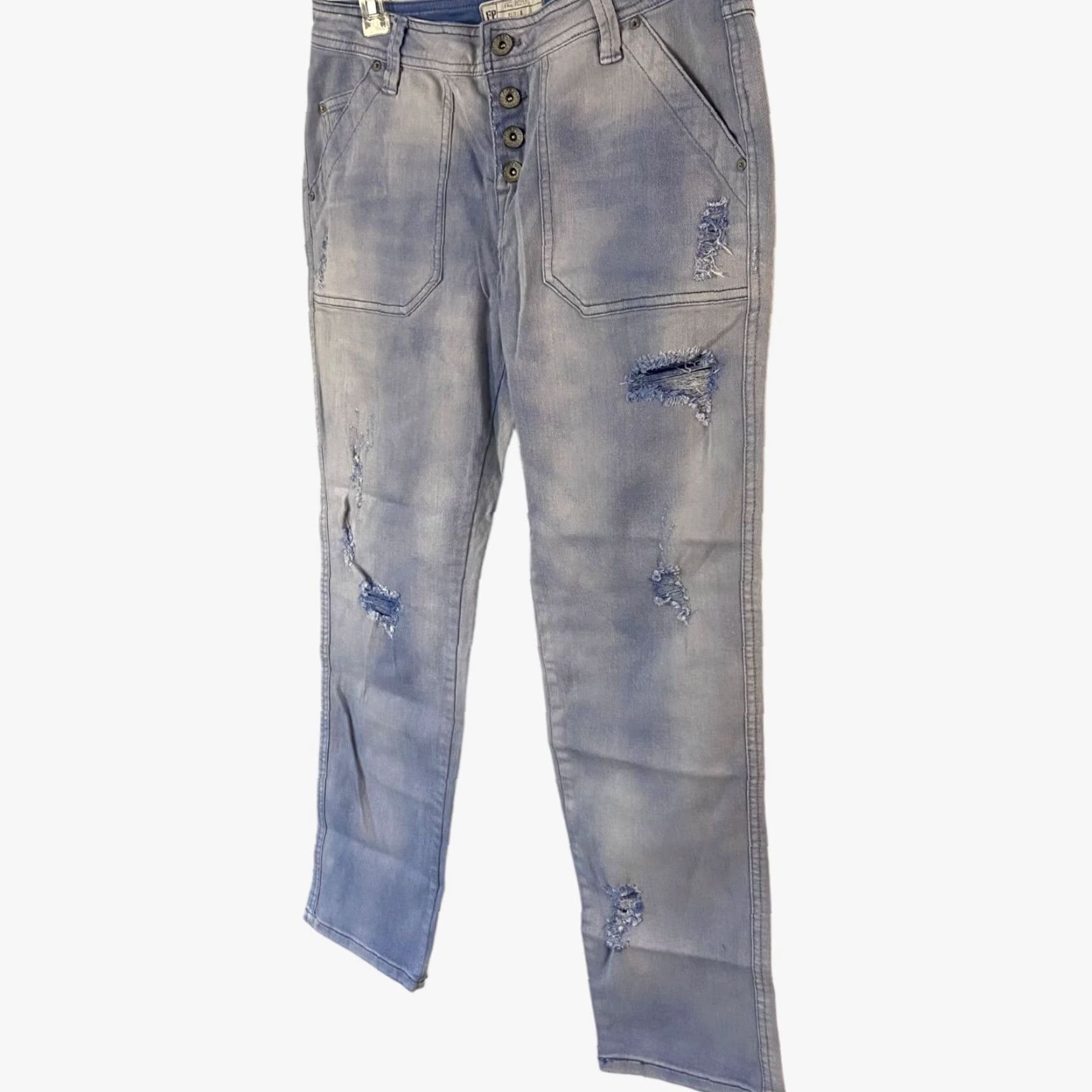 Free People Free People Jeans Womens Size 6 Blue Acid Wash Denim Distressed Straight Leg Jeans Women 6 Blue Acid Wash Distressed Pockets 5-Pocket Styling Size 28" / US 6 / IT 42 - 2 Thumbnail
