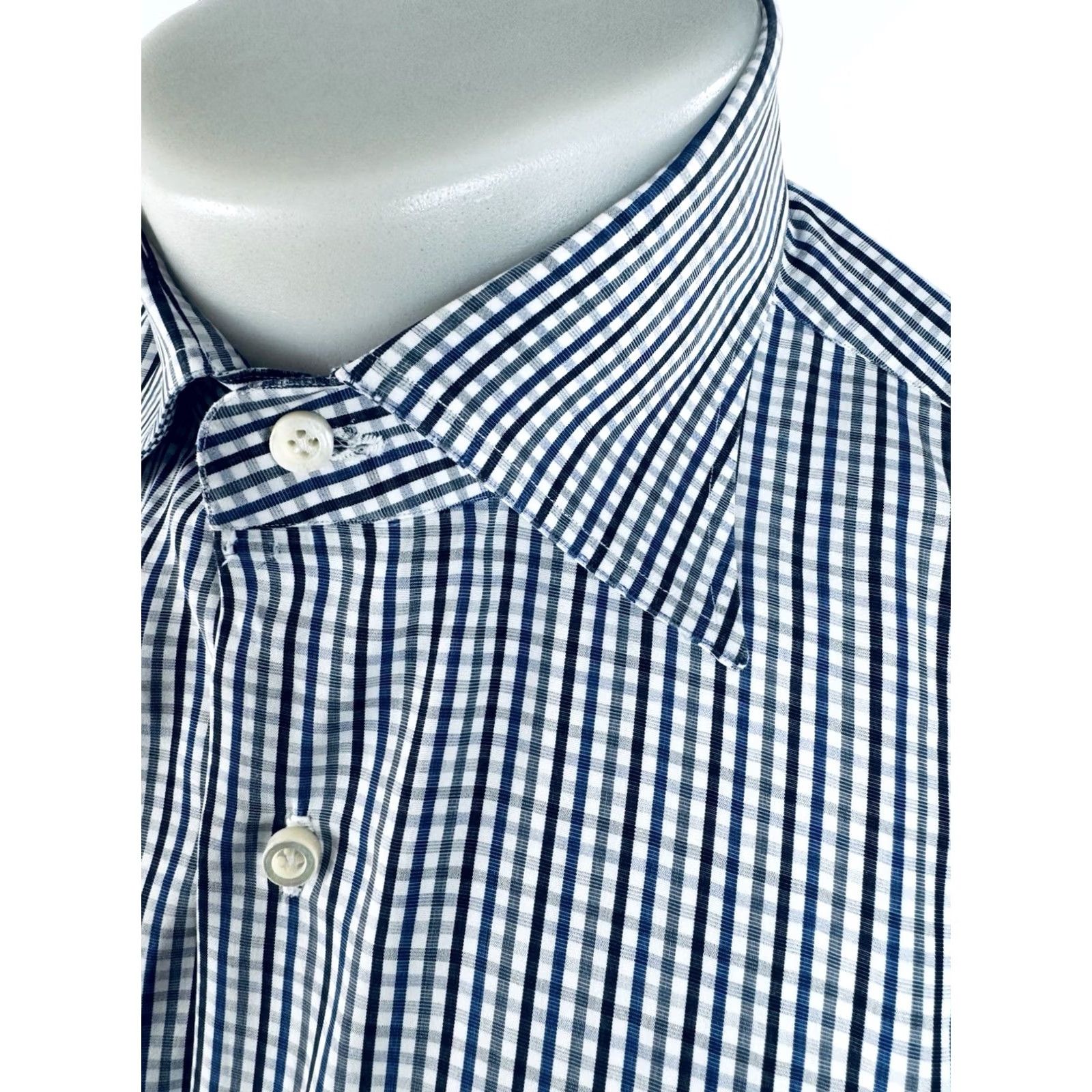 Isaia ISAIA Shirt Mens 41 / 16 Plaid Dress Shirt Long Sleeve White Black Blue 00 EXCELLENT Size US L / EU 52-54 / 3 - 3 Thumbnail