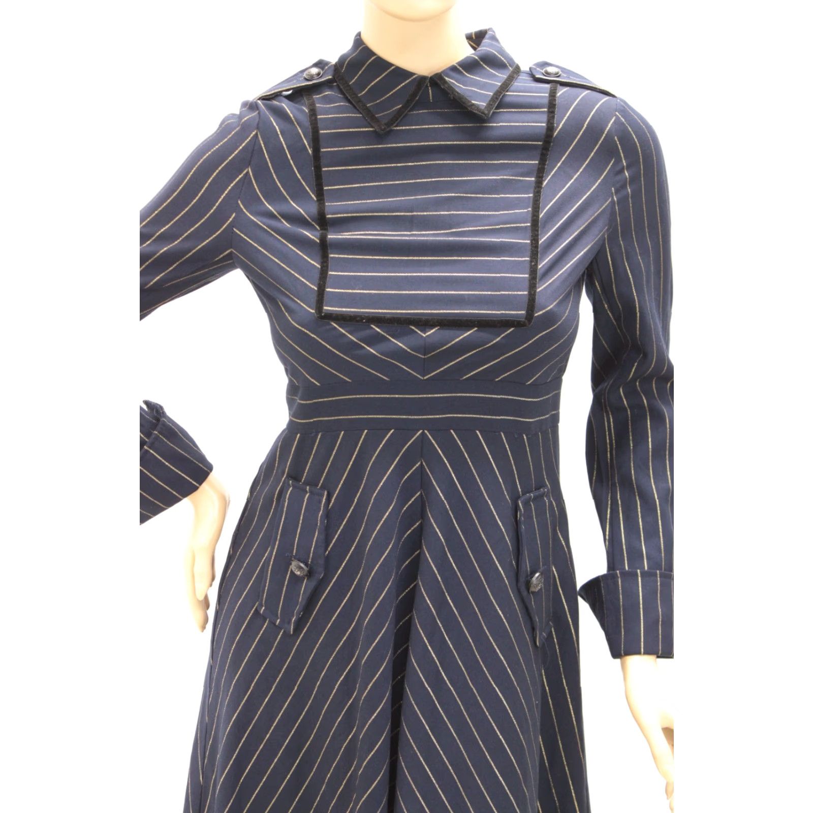 Vintage Metisu Dress Women Medium Blue Striped Military Formal Office Party 90s Army Classic Womens Size M / US 6-8 / IT 42-44 - 5 Thumbnail
