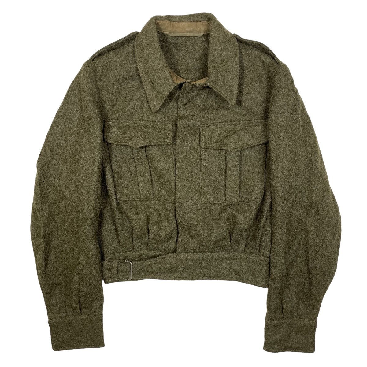 image of Vintage 1950S Dutch Army Cropped Wool Jacket - S/m in Green, Men's (Size Small)