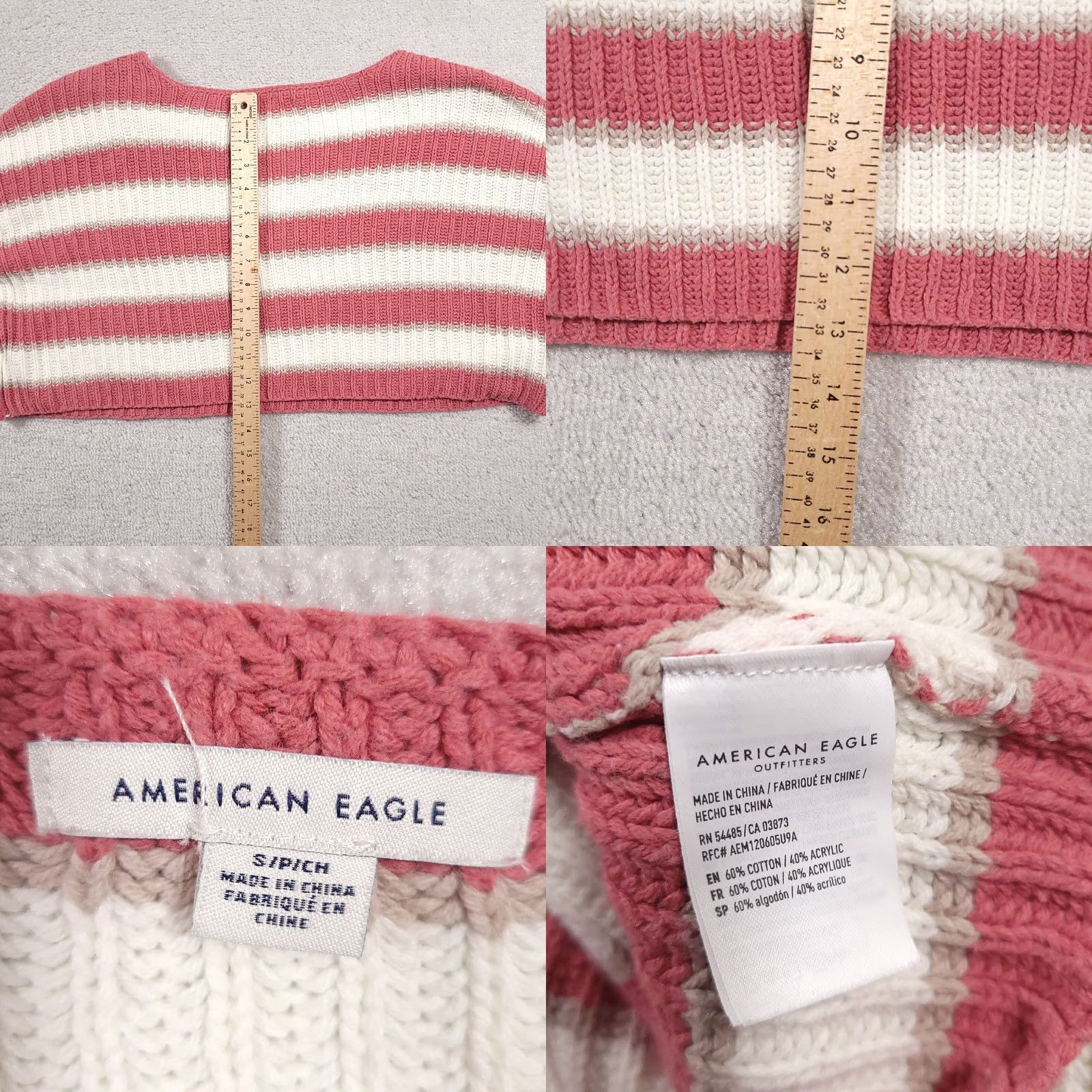 American Eagle Outfitters VINTAGE American Eagle Sweater Women’s S Cropped Oversized Pink Striped AEO Knit L/S Size S / US 4 / IT 40 - 8 Thumbnail