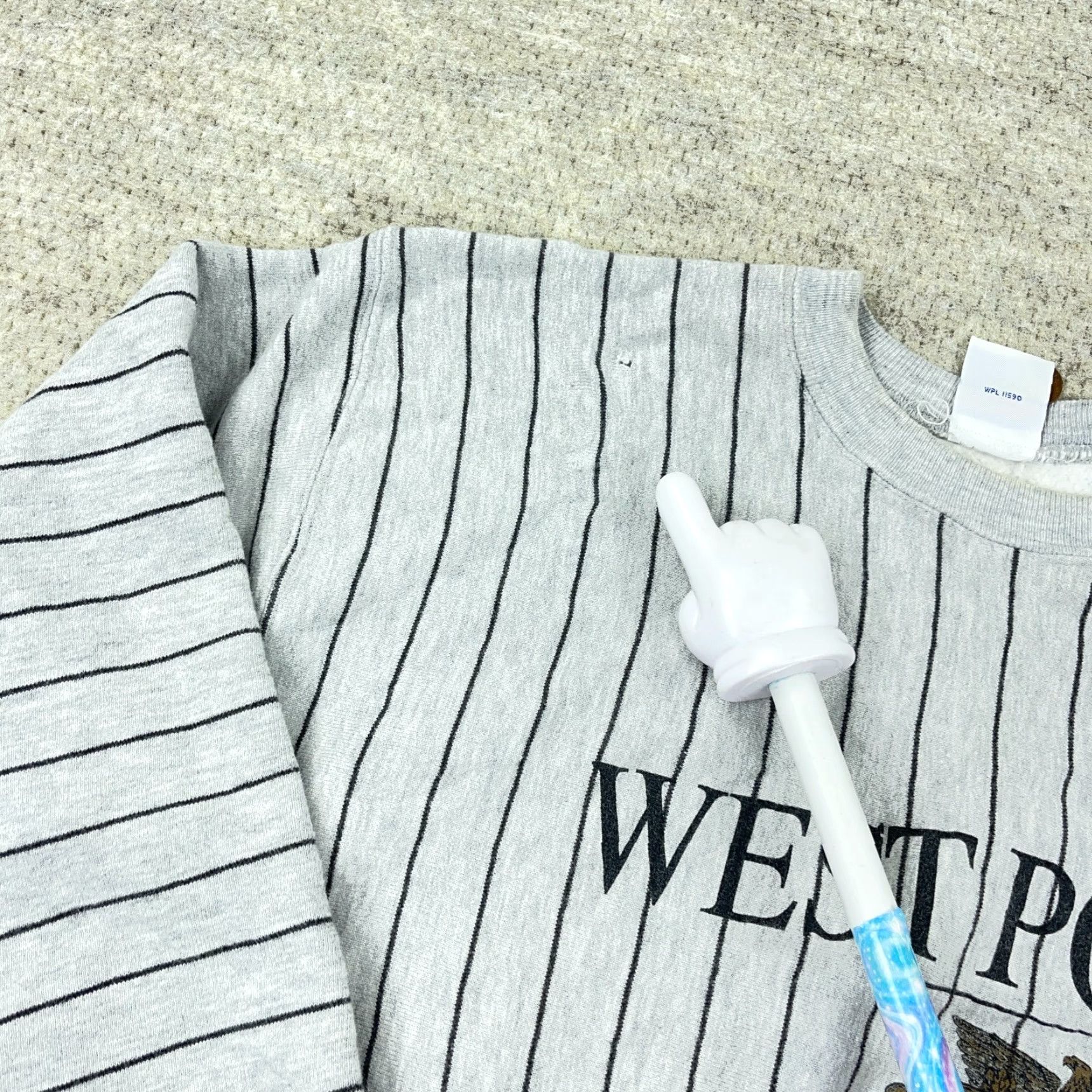 Vintage VINTAGE MVP Cor Sweatshirt Men XL Gray Striped Crewneck 80s USA Army Logo Built-in Lettering Size US XL / EU 56 / 4 - 7 Thumbnail
