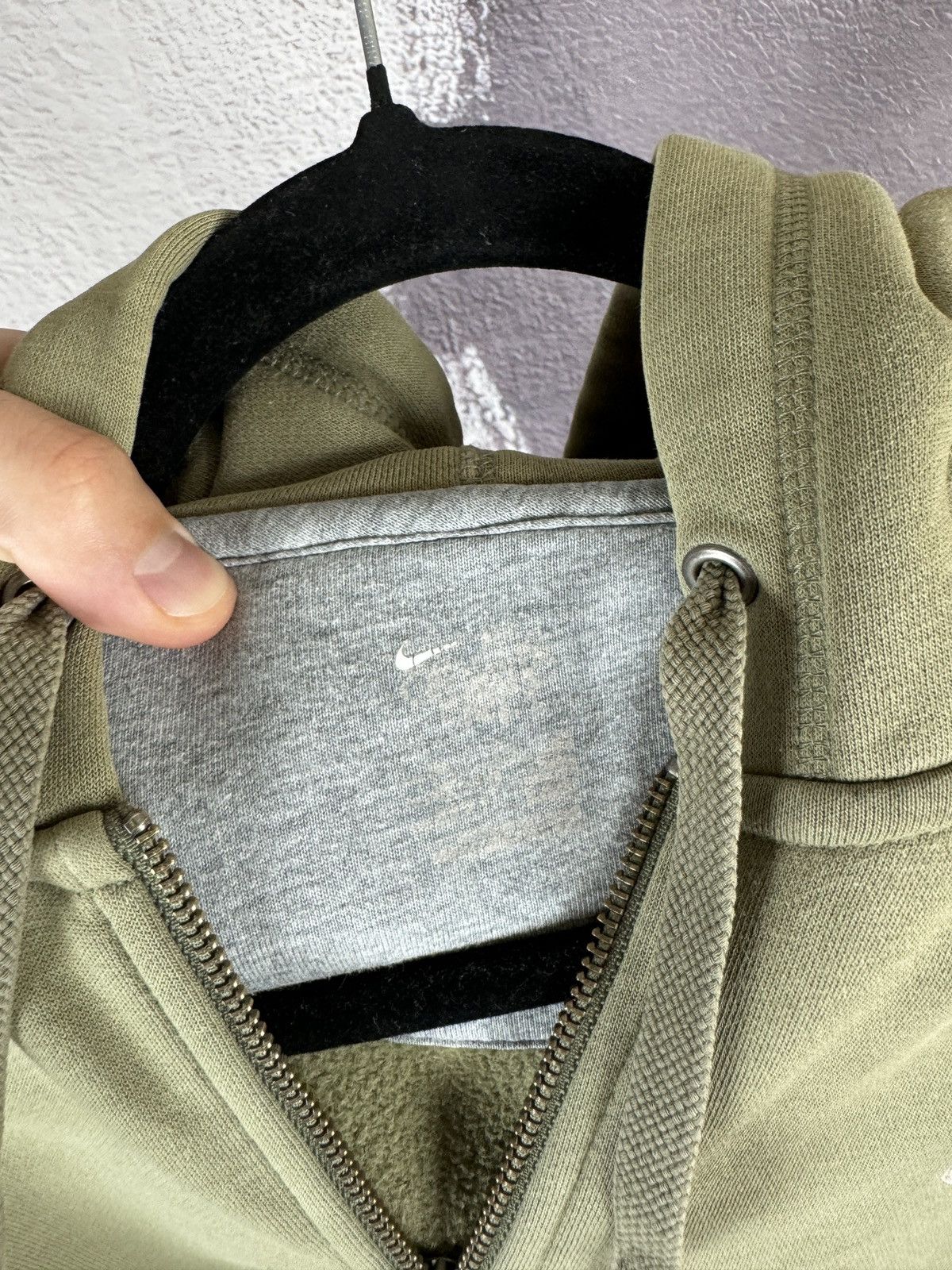 Nike × Vintage Nike vintage Y2K khaki green small logo hoodie swoosh drill Size US XL / EU 56 / 4 - 11 Thumbnail