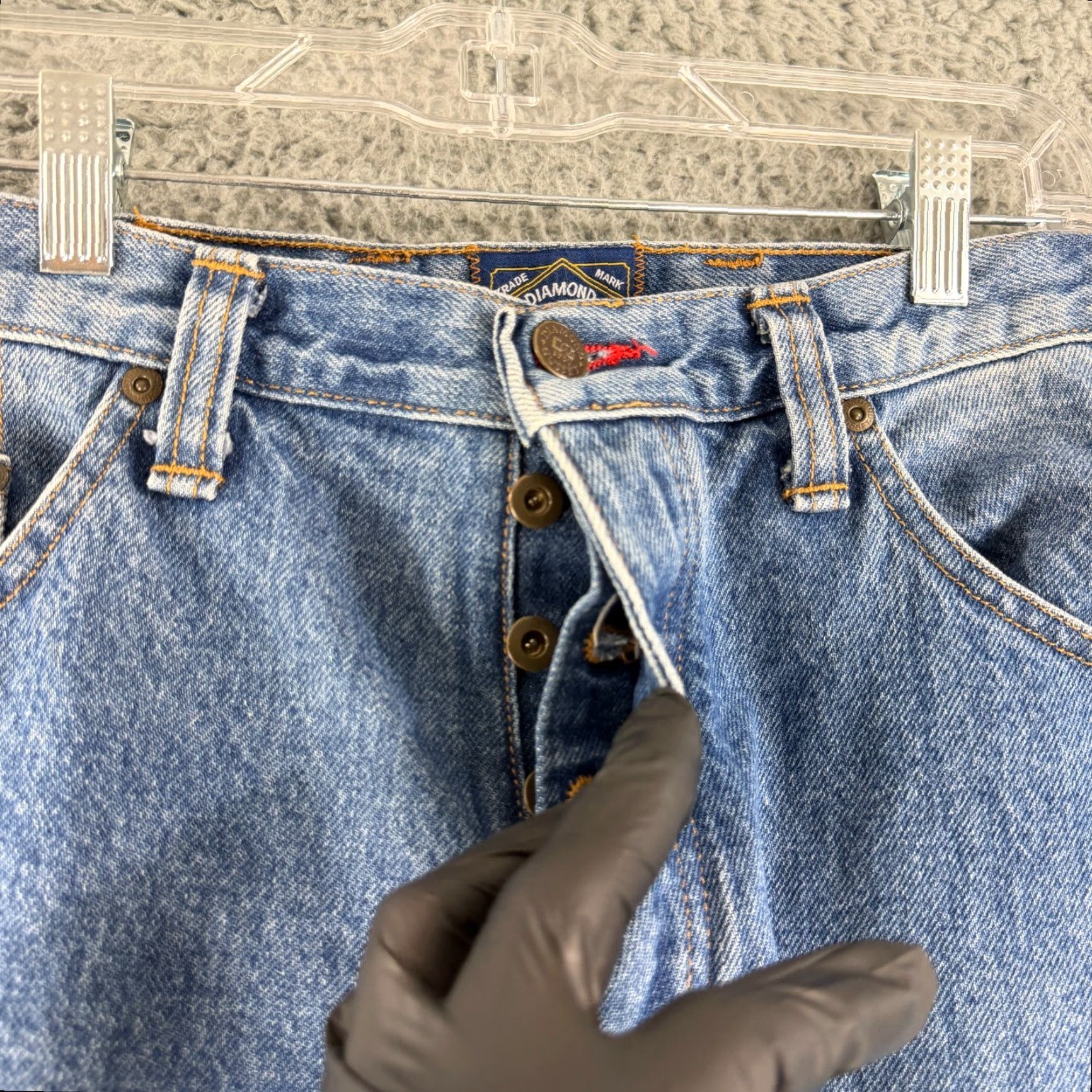 Vintage Vintage Diamond Gusset Jeans Mens 34 x 29 Blue Denim Straight Leg Made in USA Jeans Regular 34 Blue USA City College Geek Grunge USA Men Size US 34 / EU 50 - 3 Thumbnail