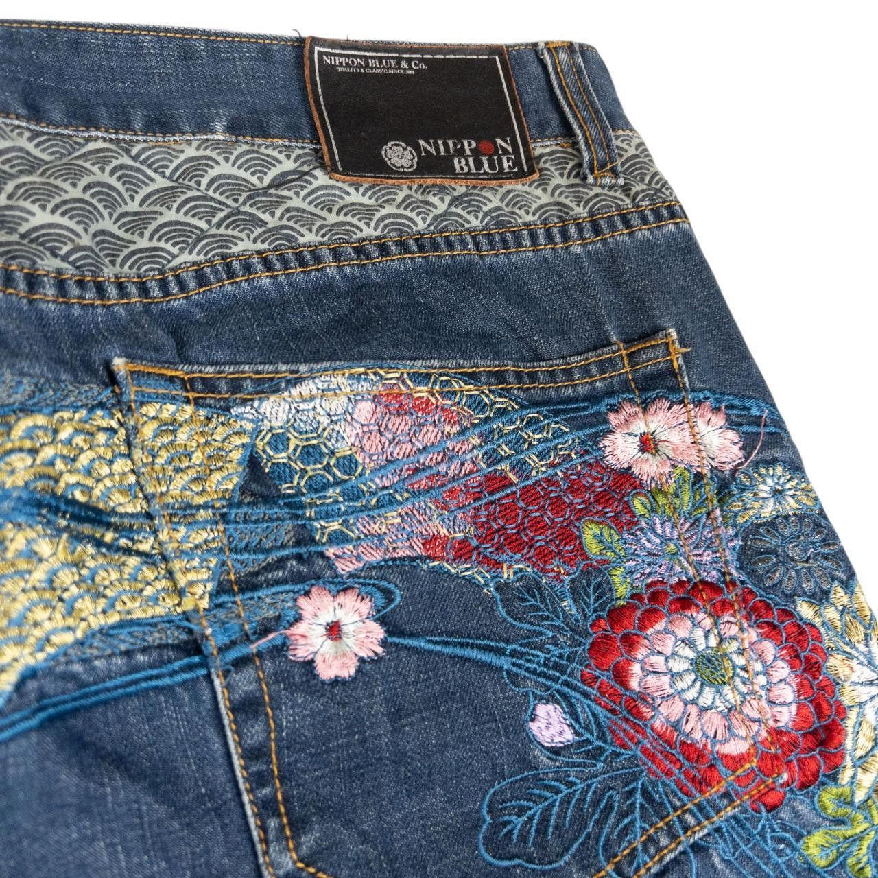 Other Vintage Nippon Blue Floral Fish Denim Jeans Size W36 Size US 36 / EU 52 - 7 Thumbnail