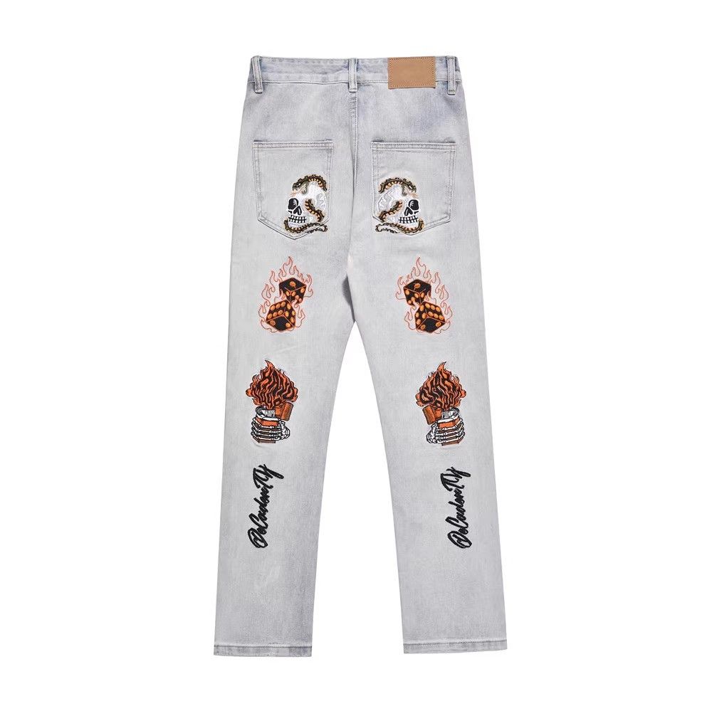 Japanese Brand × Jean Heavy Embroidered Skull Flame Straight Jeans Size US 34 / EU 50 - 1 Thumbnail