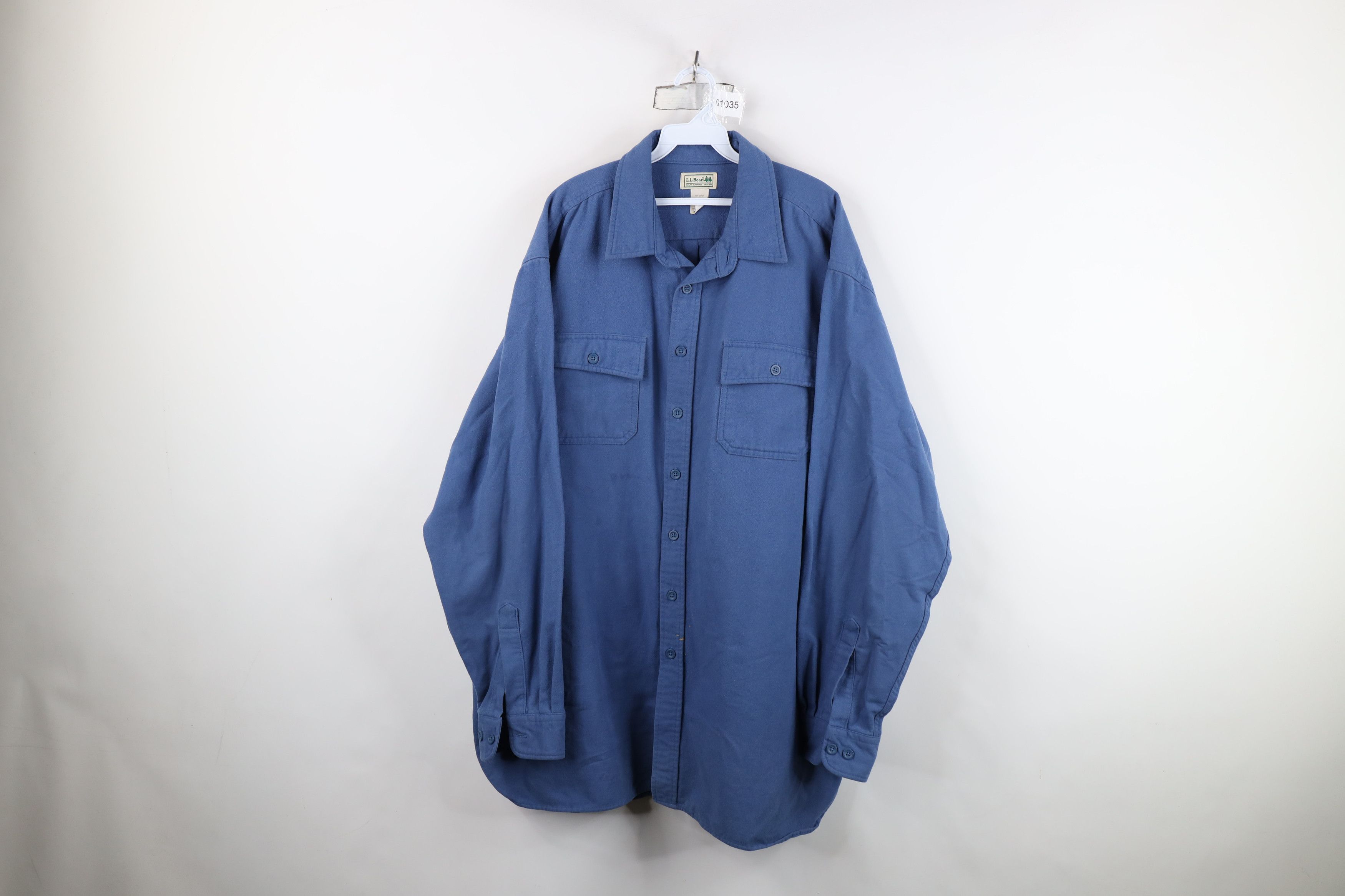 L.L. Bean Vintage 90s LL Bean Heavy Chamois Cloth Button Shirt Blue Size US XXL / EU 58 / 5 - 1 Thumbnail