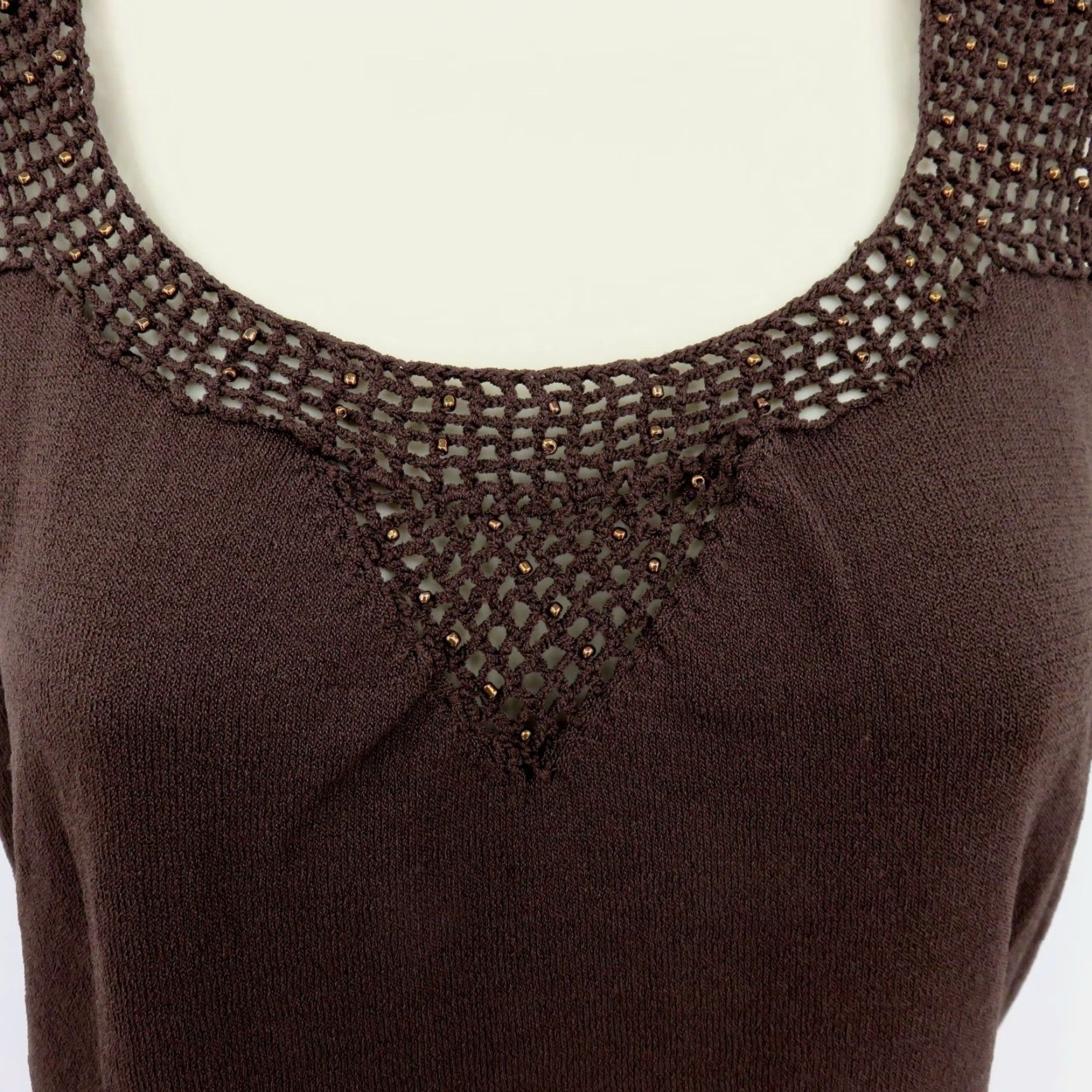 Vintage VINTAGE Nine & Company Women Tank Top Shirt Beaded Crochet Sleeveless M Brown 90s 1990s Vintage Shirt Tank Womens M Brown Beaded Crochet 90s Size M / US 6-8 / IT 42-44 - 3 Thumbnail