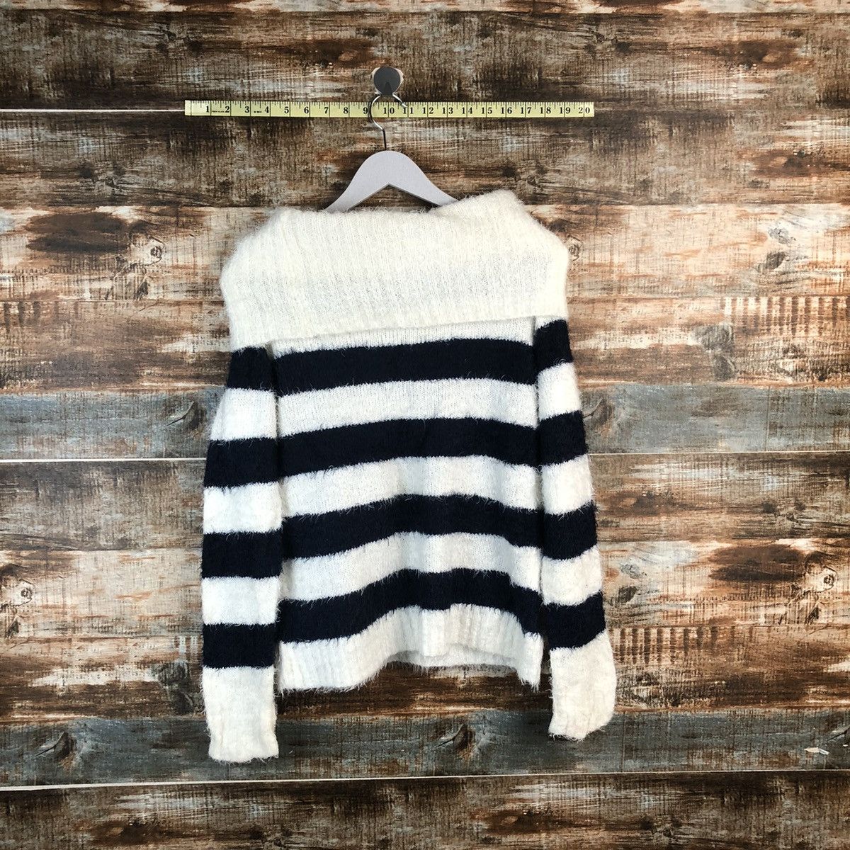 Homespun Knitwear × Japanese Brand × OVER THE STRiPES DLL Leah Matin BlueStripe Turtle Neck Knitwear #C041 Size M / US 6-8 / IT 42-44 - 12 Thumbnail