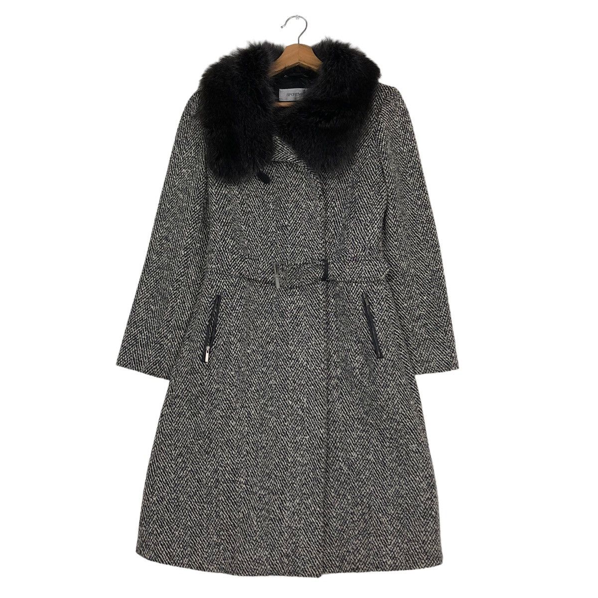 🔥VINTAGE LONG JACKET WOOL SPORTMAX ITALY MINK FUR COLLAR
