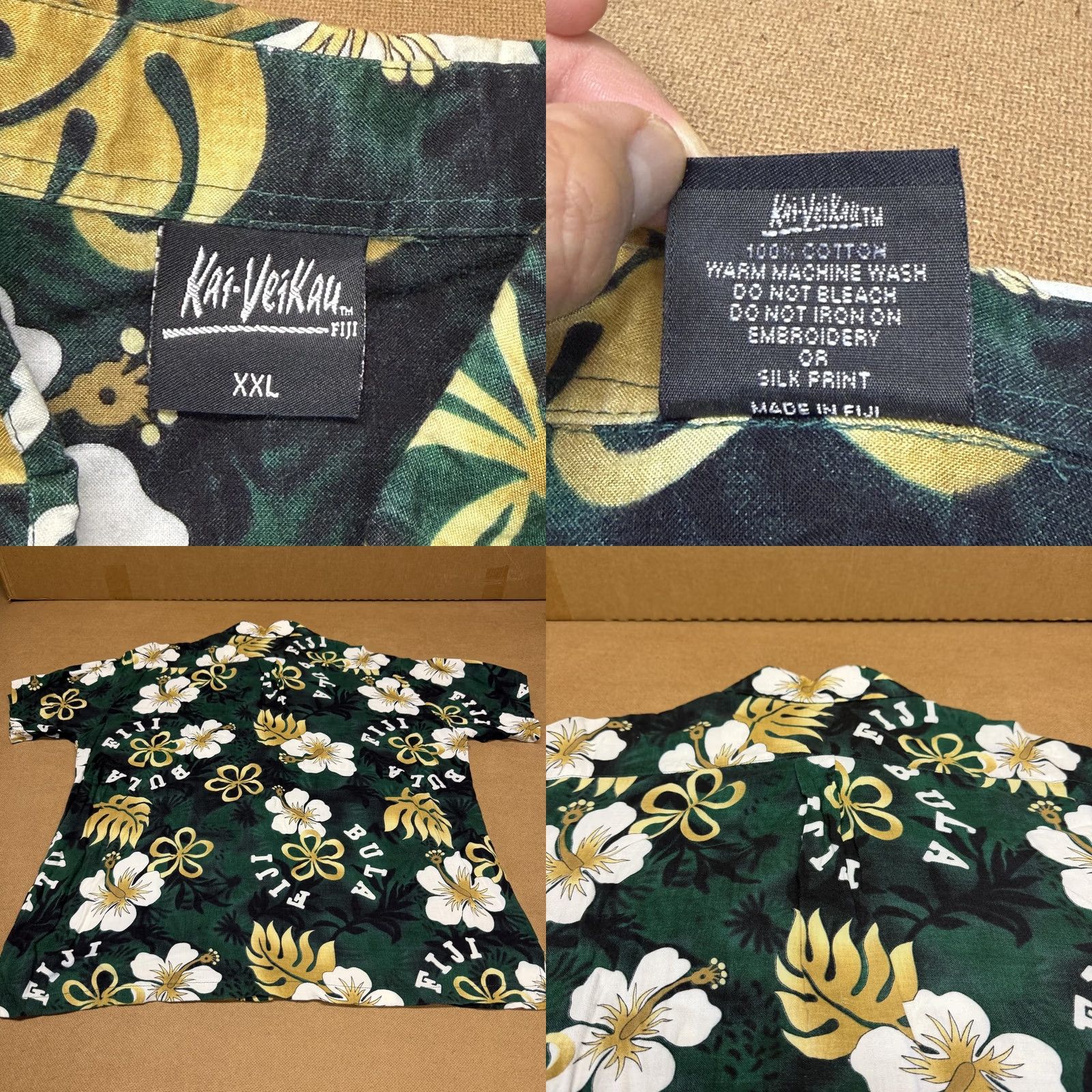 Vintage Kai-Veikau Shirt Mens XL Short Sleeve Green Floral Button-Up Hawaiian Bula Fiji Tropical Vacation Sailor? Size US XL / EU 56 / 4 - 8 Thumbnail