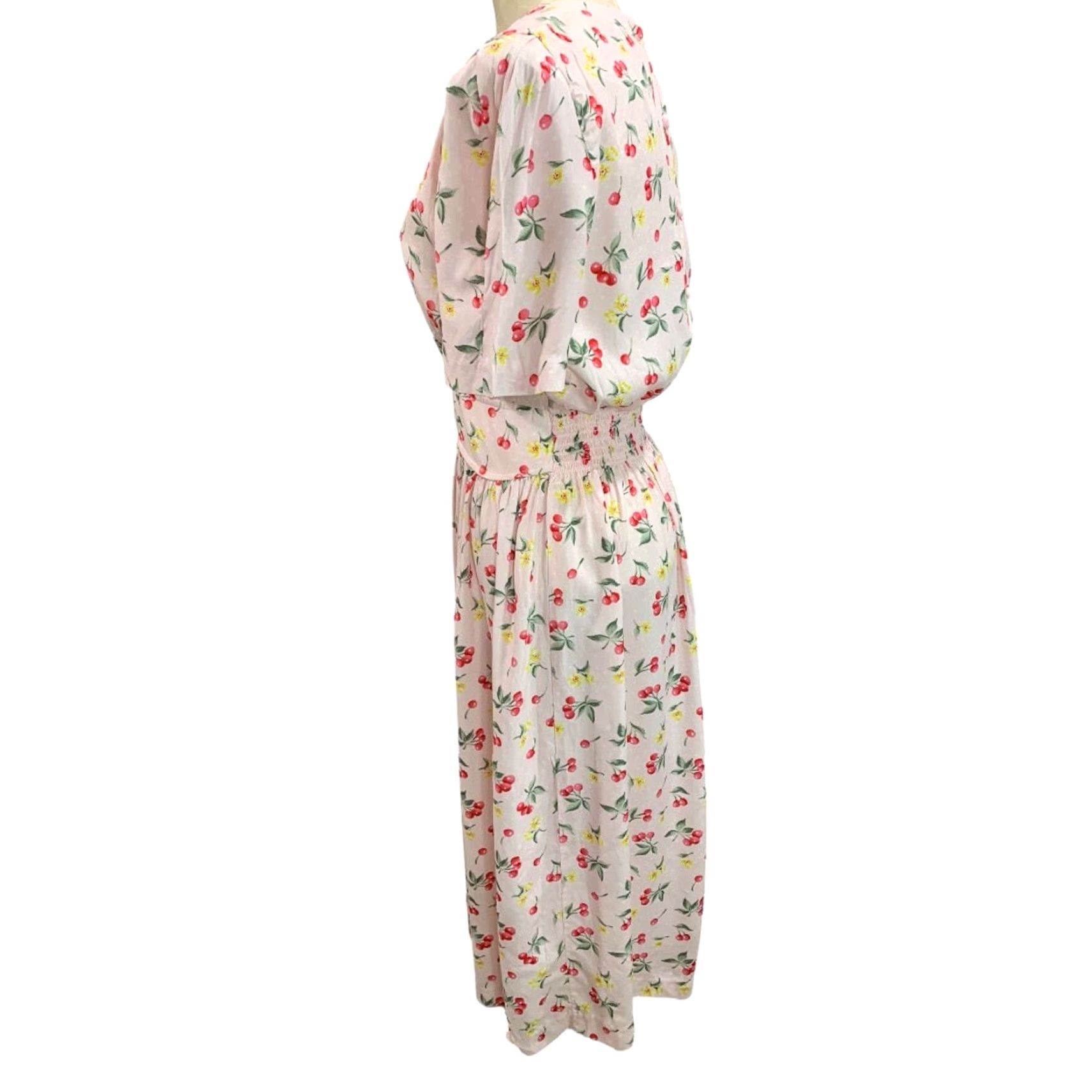 Pinko VINTAGE Karen Stevens Midi Dress 10P Petite Women Pink Cherry Print 1990s Size L / US 10 / IT 46 - 5 Thumbnail