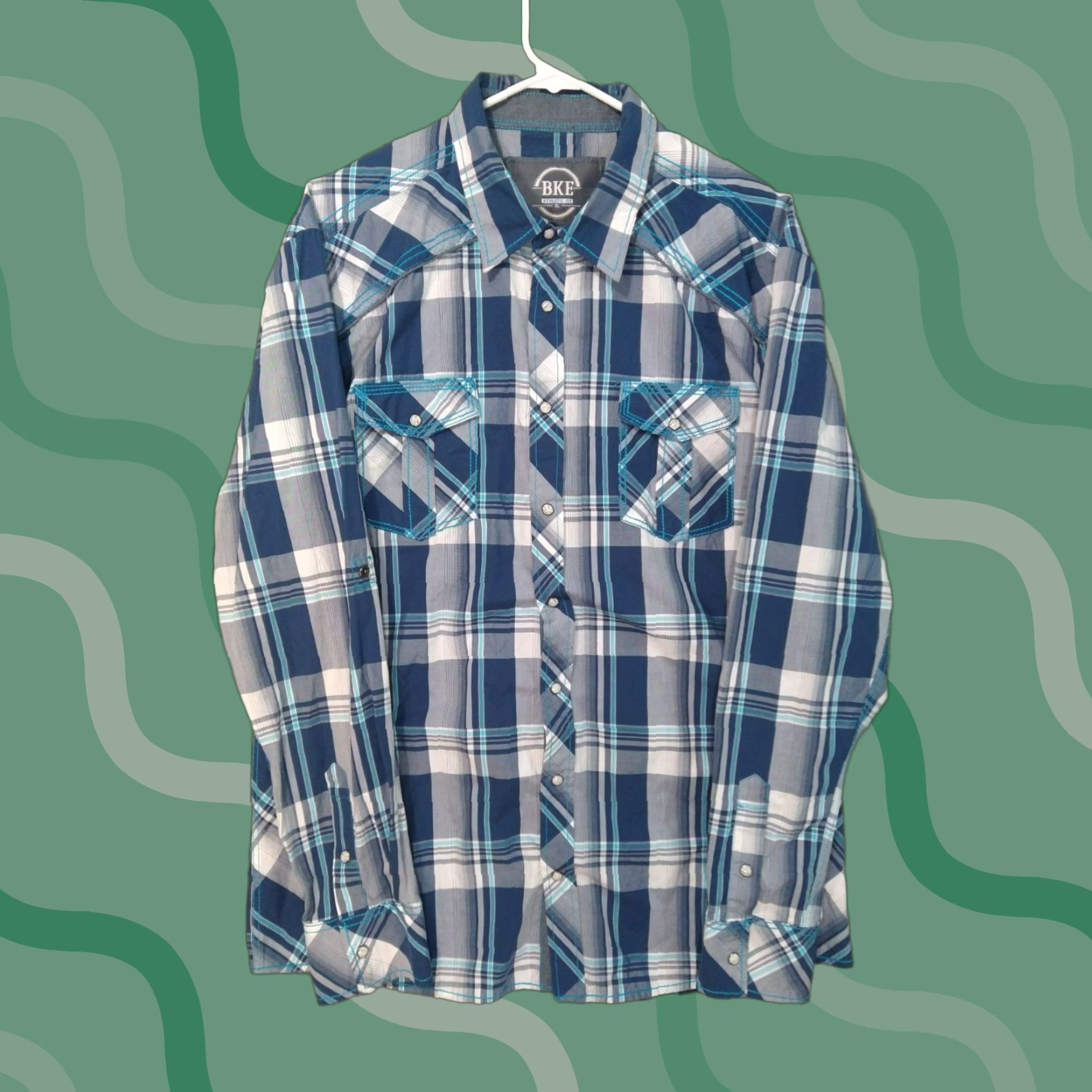 BKE BKE Buckle Shirt Mens XL Blue Plaid Athletic Fit Long Sleeve Pearl Snap Cotton Shirt Size US XL / EU 56 / 4 - 1 Thumbnail