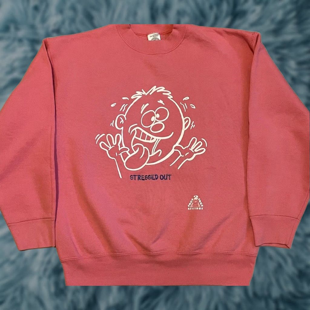 Vintage VINTAGE 90s Stressed Out Faded Sweatshirt M USA Funny Saying Sarcasm Joke Grunge 80s Hoodie Pink M Mens Skate Shirt Size US M / EU 48-50 / 2 - 1 Thumbnail