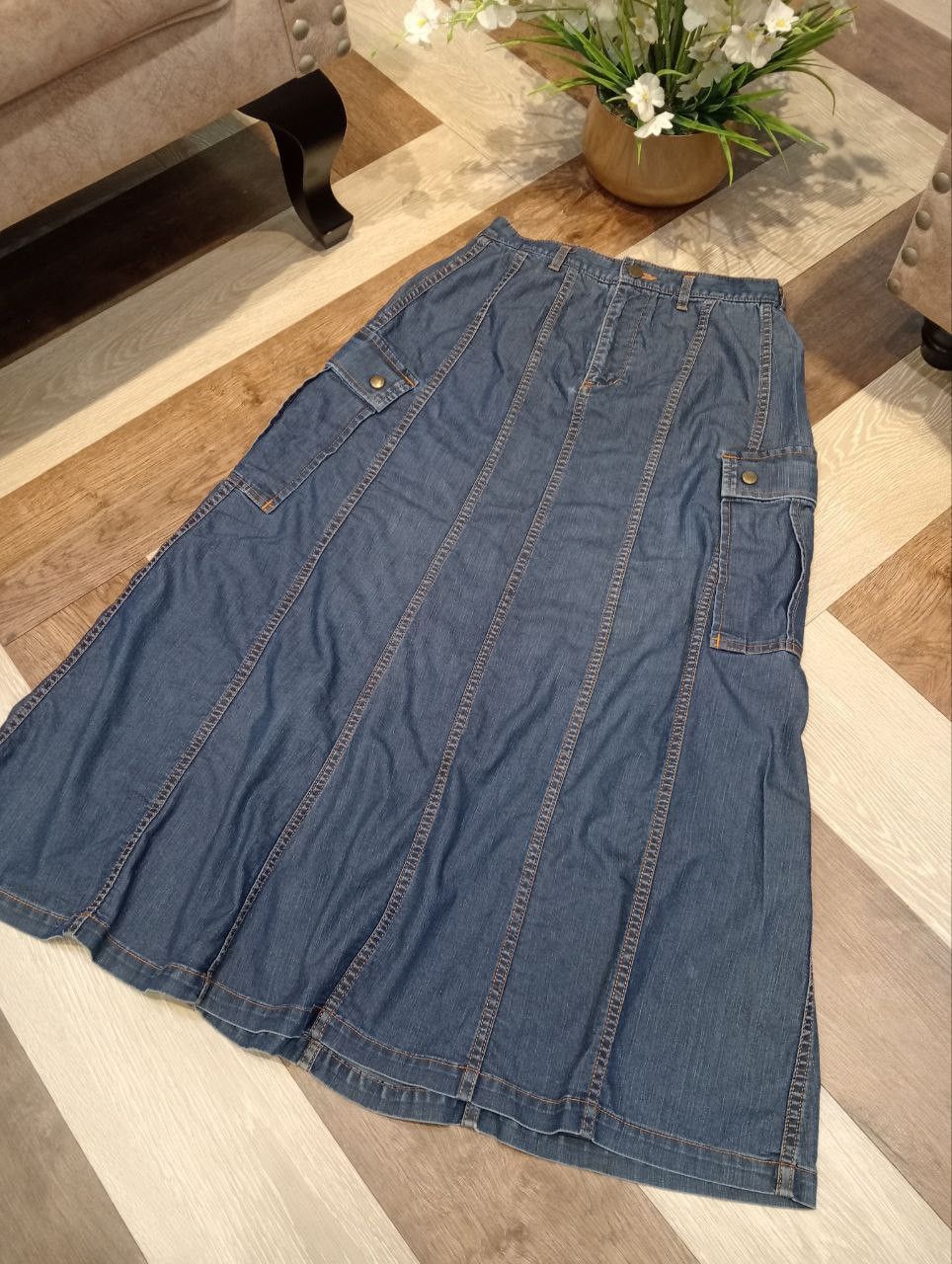 Tricot Comme des Garcons TRICOT COMME DES GARCONS CARGO-STYLE MAXI BLUE DENIM SKIRT Size 28" / US 6 / IT 42 - 2 Thumbnail