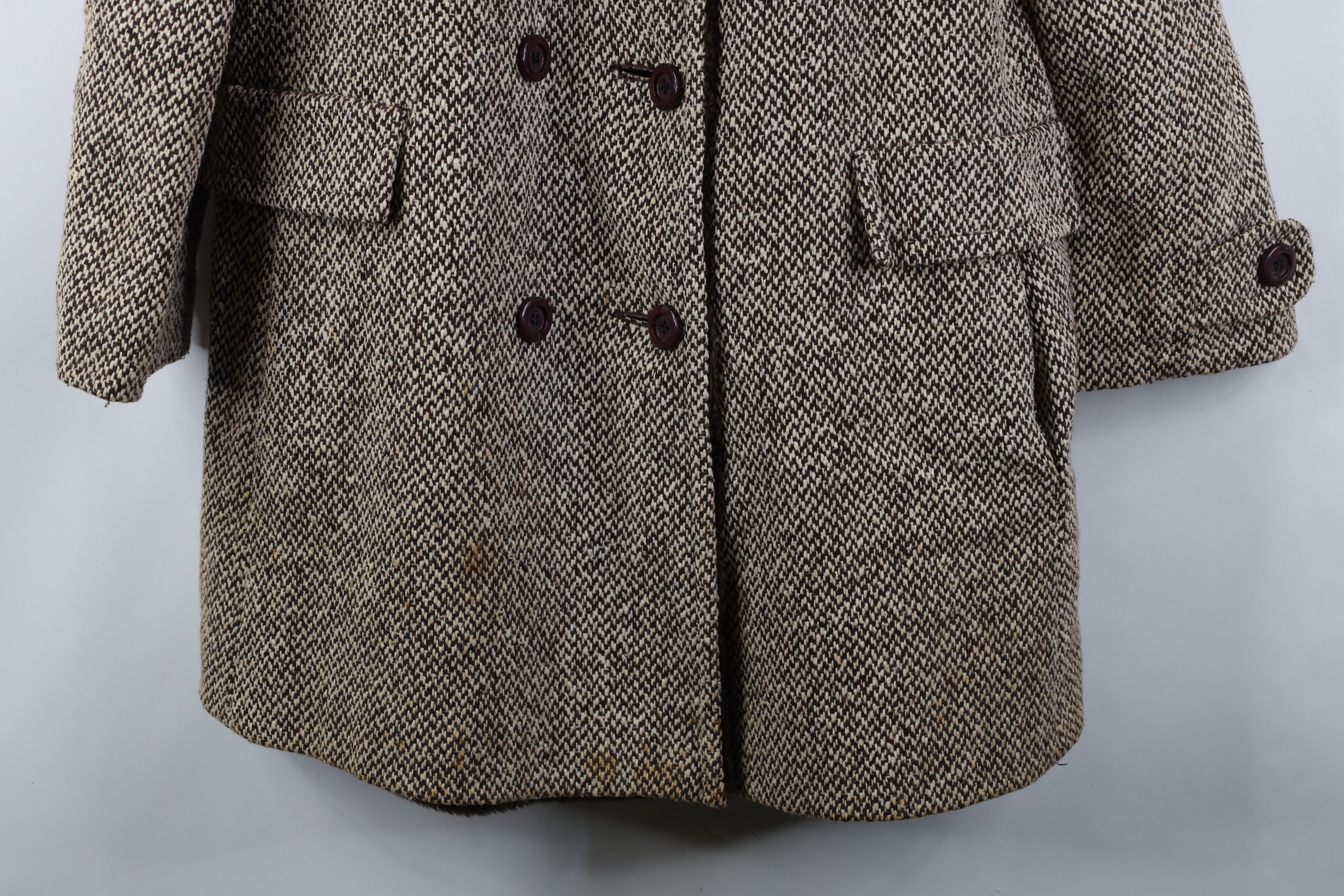 Vintage Vintage 60s 70s Fur Double Breasted Wool Tweed Coat Jacket Size L / US 10 / IT 46 - 3 Thumbnail