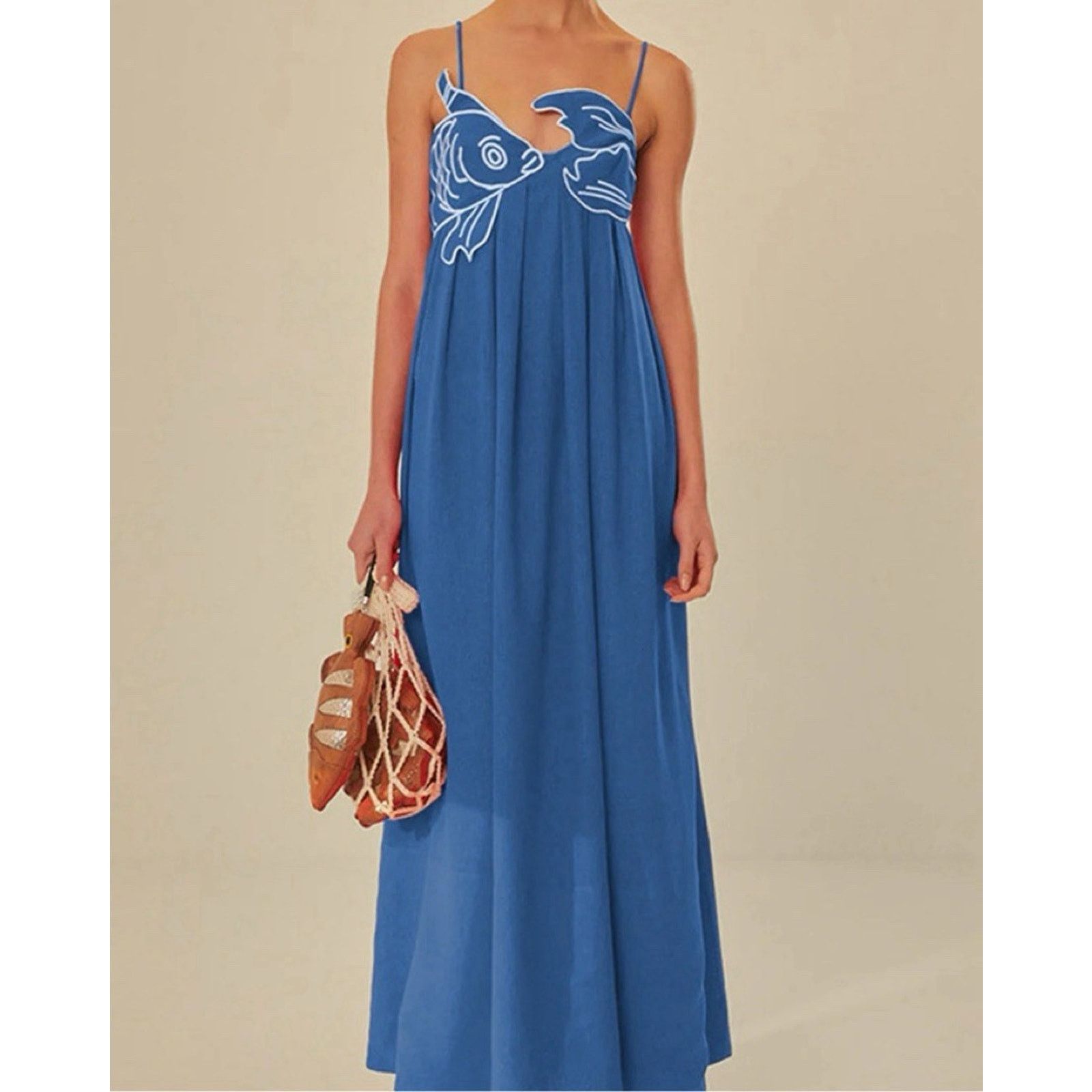 Farm Rio NWT Farm Rio Blue Fish Motif Maxi Dress M