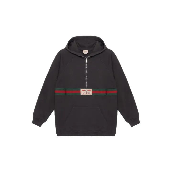 Gucci Gucci Kids Black Hooded Sweatshirt with Stripes Size US S / EU 44-46 / 1 - 1 Thumbnail