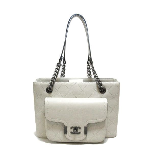 image of Chanel Cc Quilted Leather Archi Chic Tote in White, Women's