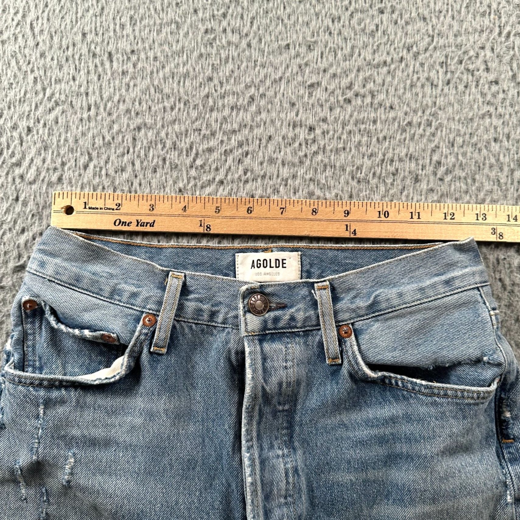Agolde AGOLDE Jeans Womens Riley 25 Distressed Straight Leg Light Wash Button Fly Size 42" / US 20 - 6 Thumbnail