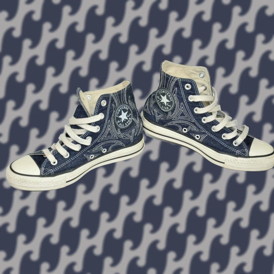 Converse Converse Chuck Taylor All Star Hi Denim Embroidered - UK 6 / EU 39 - Men - Denim Sneaker, Blue, Lace Up, Mid Top, Embroidered, 2015, Vintage: No Size US 6 / EU 39 - 1 Thumbnail