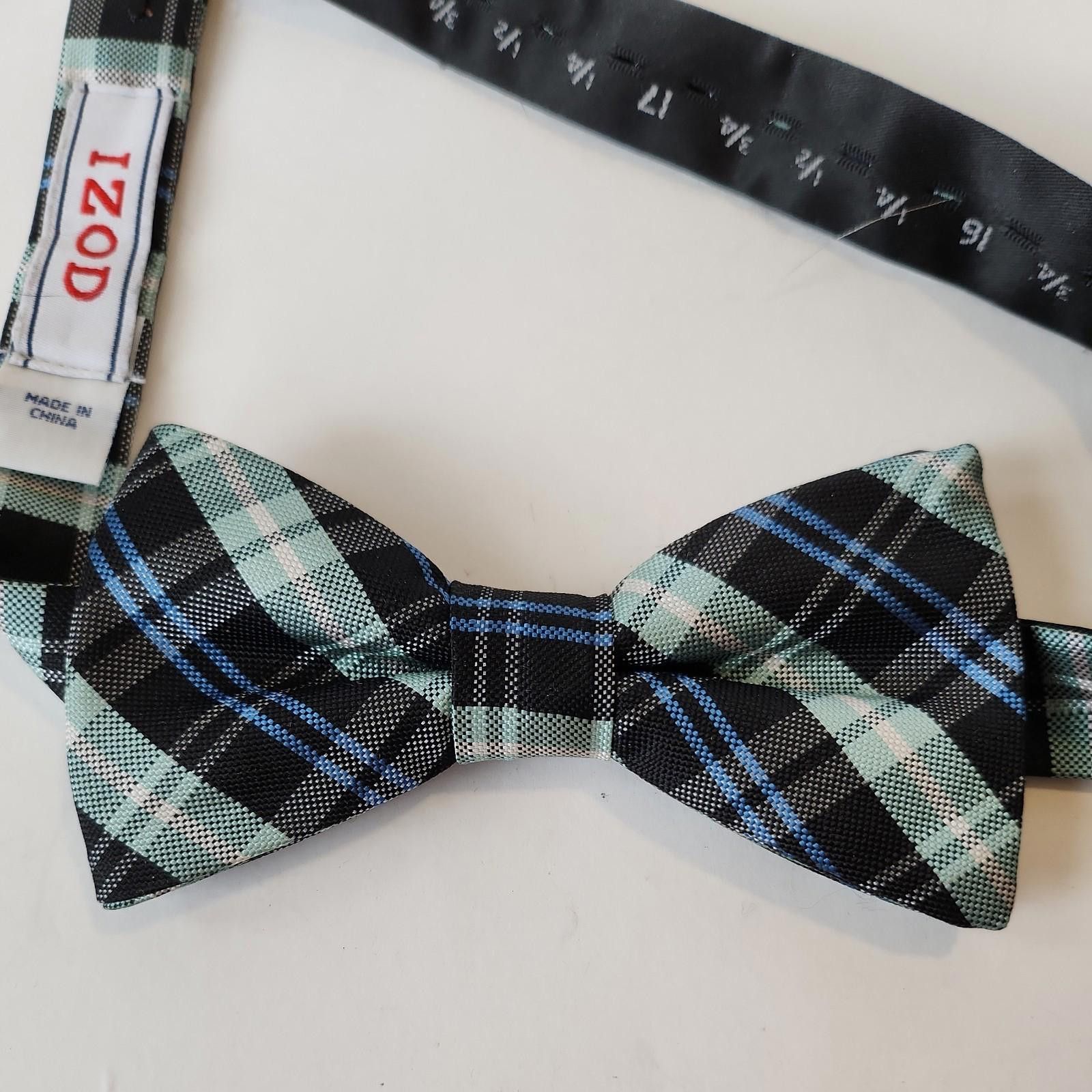 Izod IZOD Vintage Bow Tie Blue Gray Black Plaid 4"x2" Pre Tied Size ONE SIZE - 2 Thumbnail