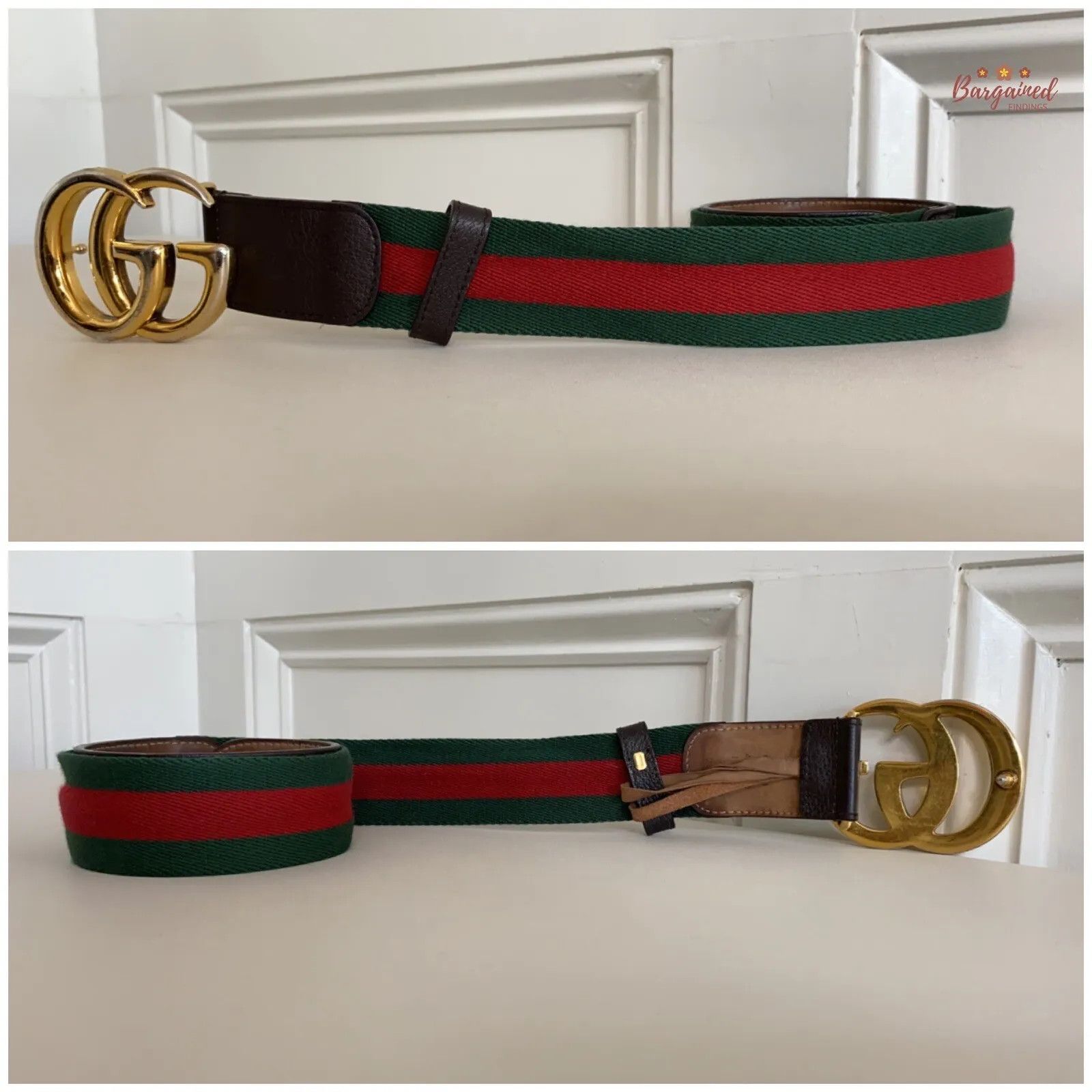 Gucci Gucci Web Canvas Brown Leather Gold Double G Buckle Belt Size 26 - 6 Thumbnail