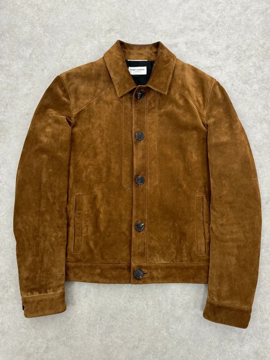 AW2020 Saint Laurent Brown Camel Suede Leather Trucker Jacket