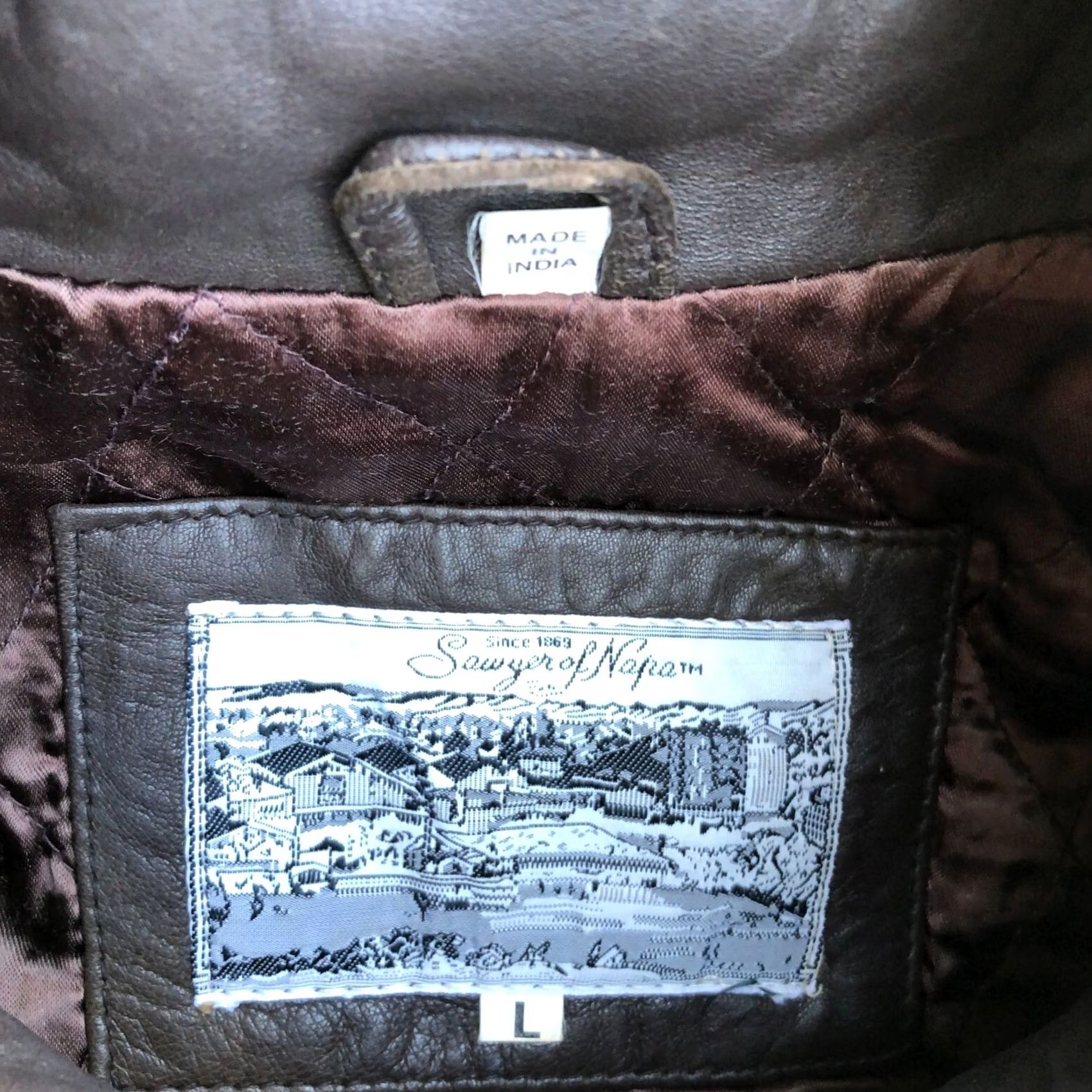 Vintage VTG SAWYER OF NAPA Leather Bomber Jacket Mens LARGE Quilted Lining Brown Biker Size US L / EU 52-54 / 3 - 5 Thumbnail