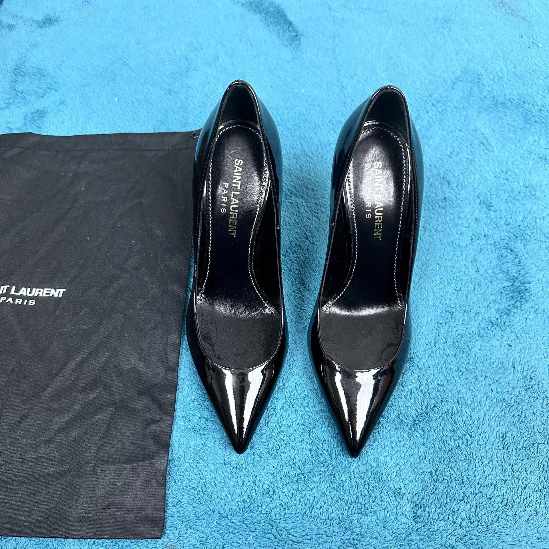 Saint Laurent Paris SLP Opyum Patent Pointed Toe Unique Black 35.5 LN Size US 5 / IT 35 - 1 Thumbnail