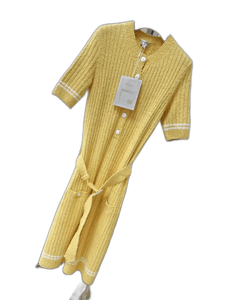 Chanel Chanel Yellow Knit Dress with Short Sleeves Size S / US 4 / IT 40 - 1 Thumbnail