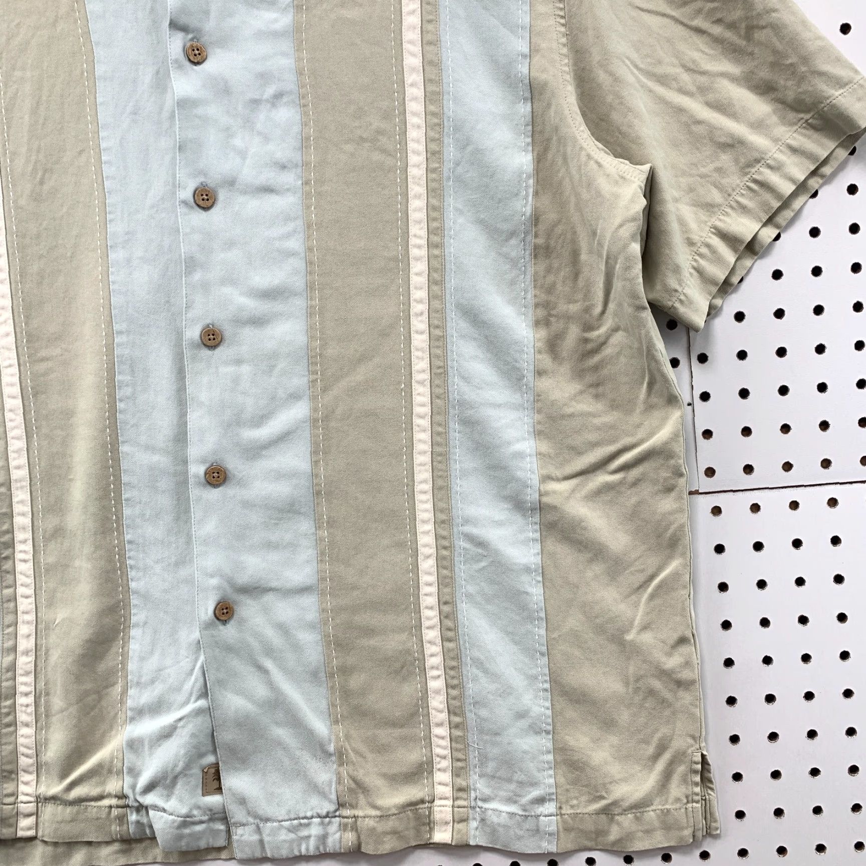 Vintage Paradise Collection 100% Silk Camp Shirt White Beige Striped Mens Large L Short Sleeve Button-Up Shirt Size US L / EU 52-54 / 3 - 4 Thumbnail