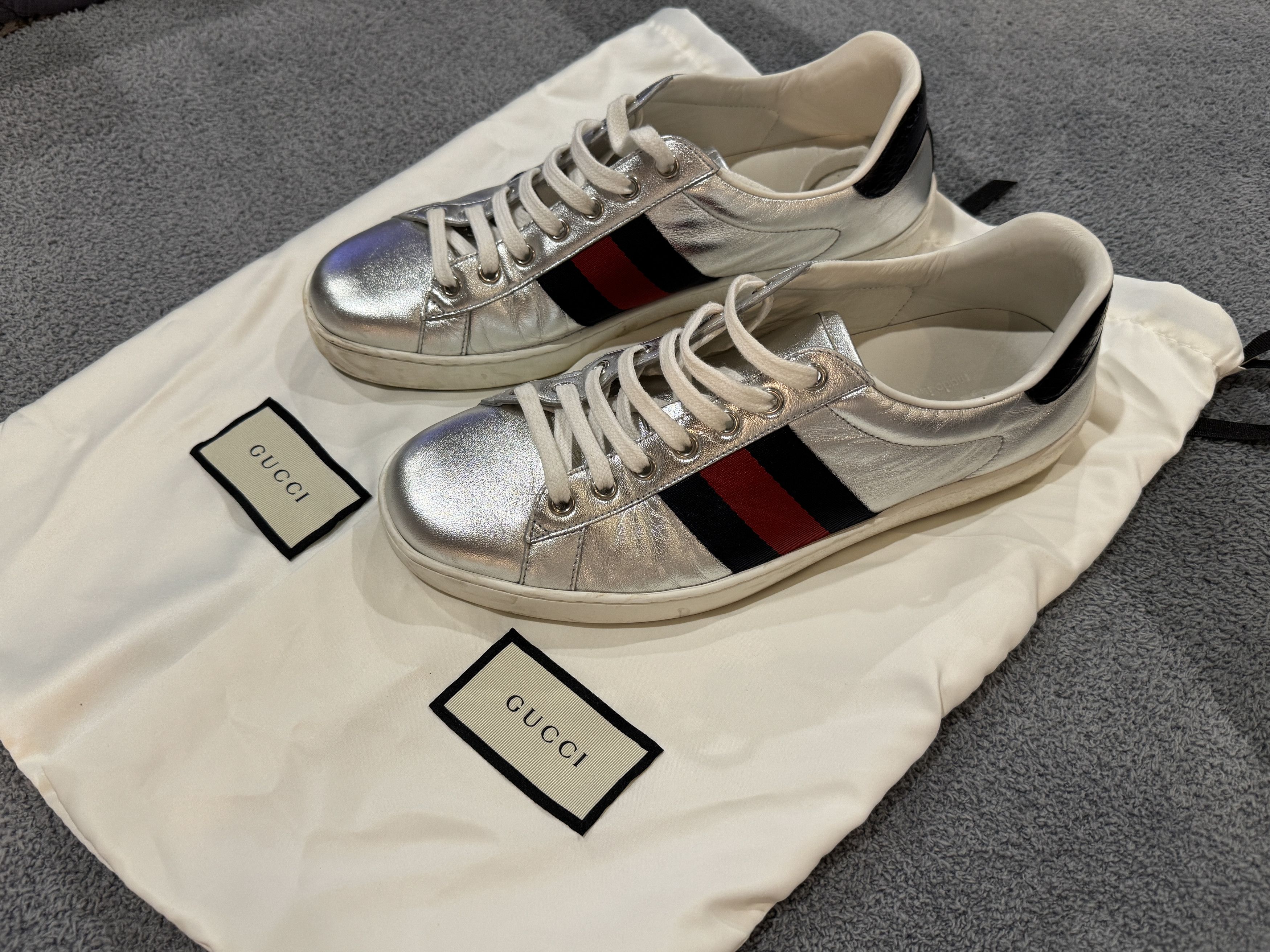 Gucci Gucci Ace Sneakers Silver Leather – Size 7 EU 40 Size US 7 / EU 40 - 1 Thumbnail