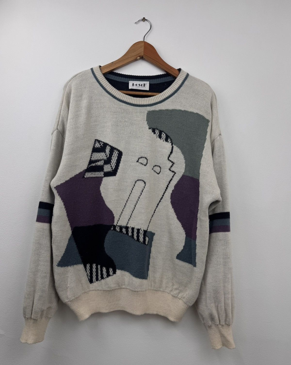 Vintage Bosch Vintage Men Wool Blend Abstract Print Crew Neck Size US L / EU 52-54 / 3 - 1 Thumbnail