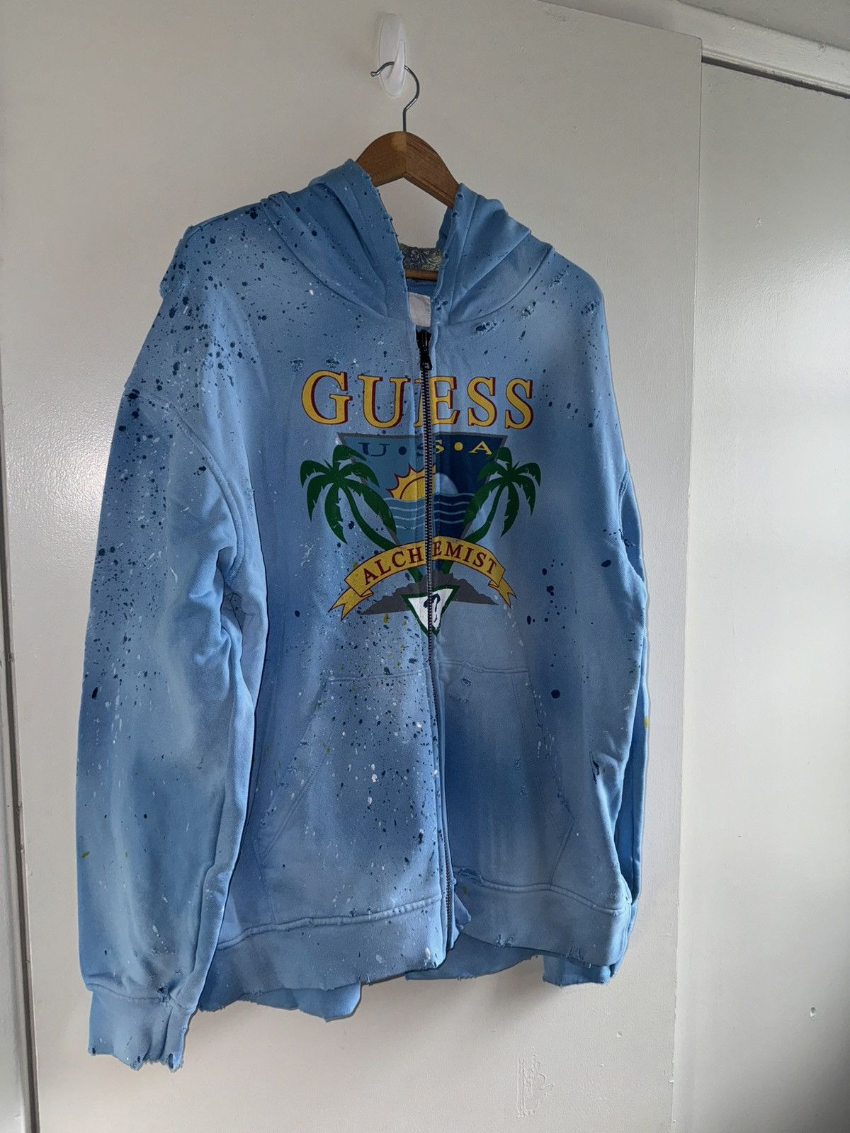 Alchemist × Guess Alchemist x Guess Distressed Zip Up Hoodie | Grailed