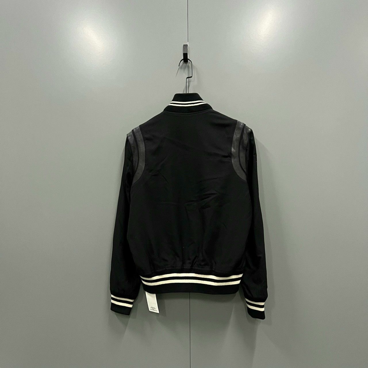 Saint Laurent Paris Saint Laurent Black Leather Patchwork Stripe Baseball Jacket Size US M / EU 48-50 / 2 - 2 Thumbnail