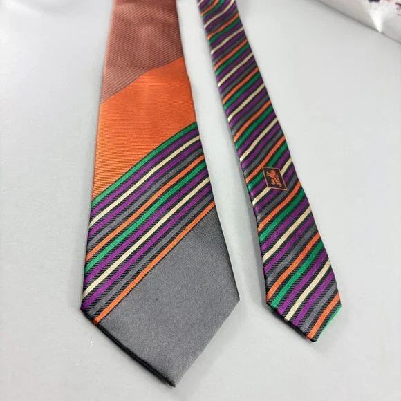 BUGATCHI Bugatchi Tangerine / Purple Striped Men's Tie 3 1/4" x 60" Size ONE SIZE - 2 Thumbnail