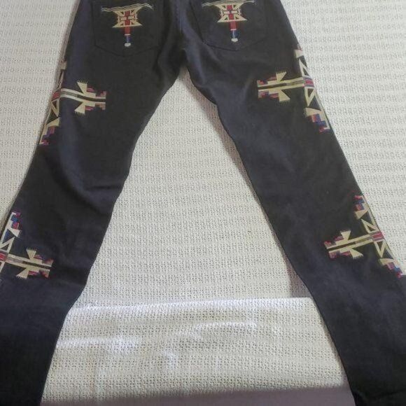 Vintage Vincent by Designerclub Jeans Aztec Embroidered Sz. 26 Black Size 26" / US 2 / IT 38 - 8 Thumbnail