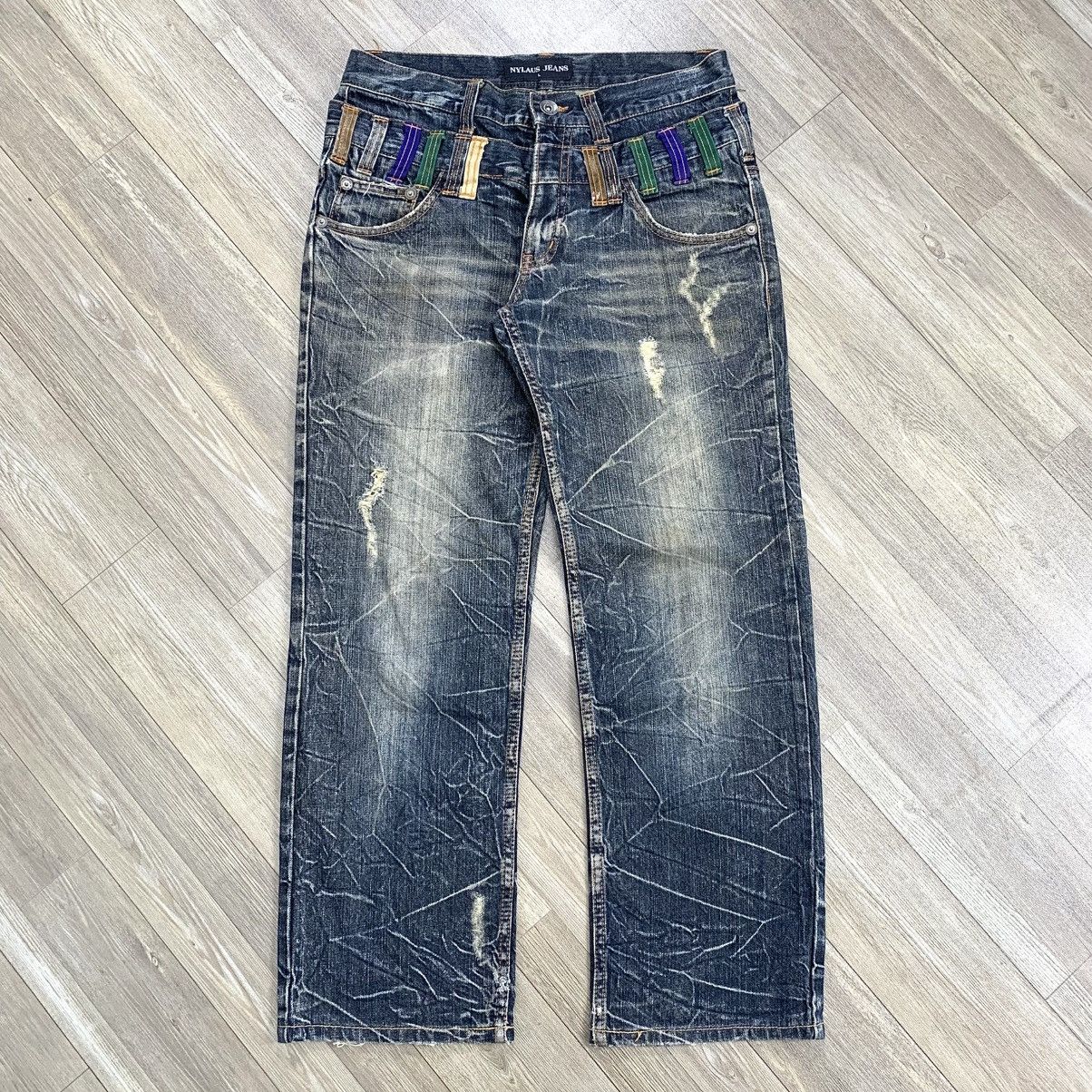 If Six Was Nine × Japanese Brand × Le Grande Bleu (L.G.B.) LGB Style💥Nylaus Double Waist Distressed Denim Pants Size US 32 / EU 48 - 1 Thumbnail
