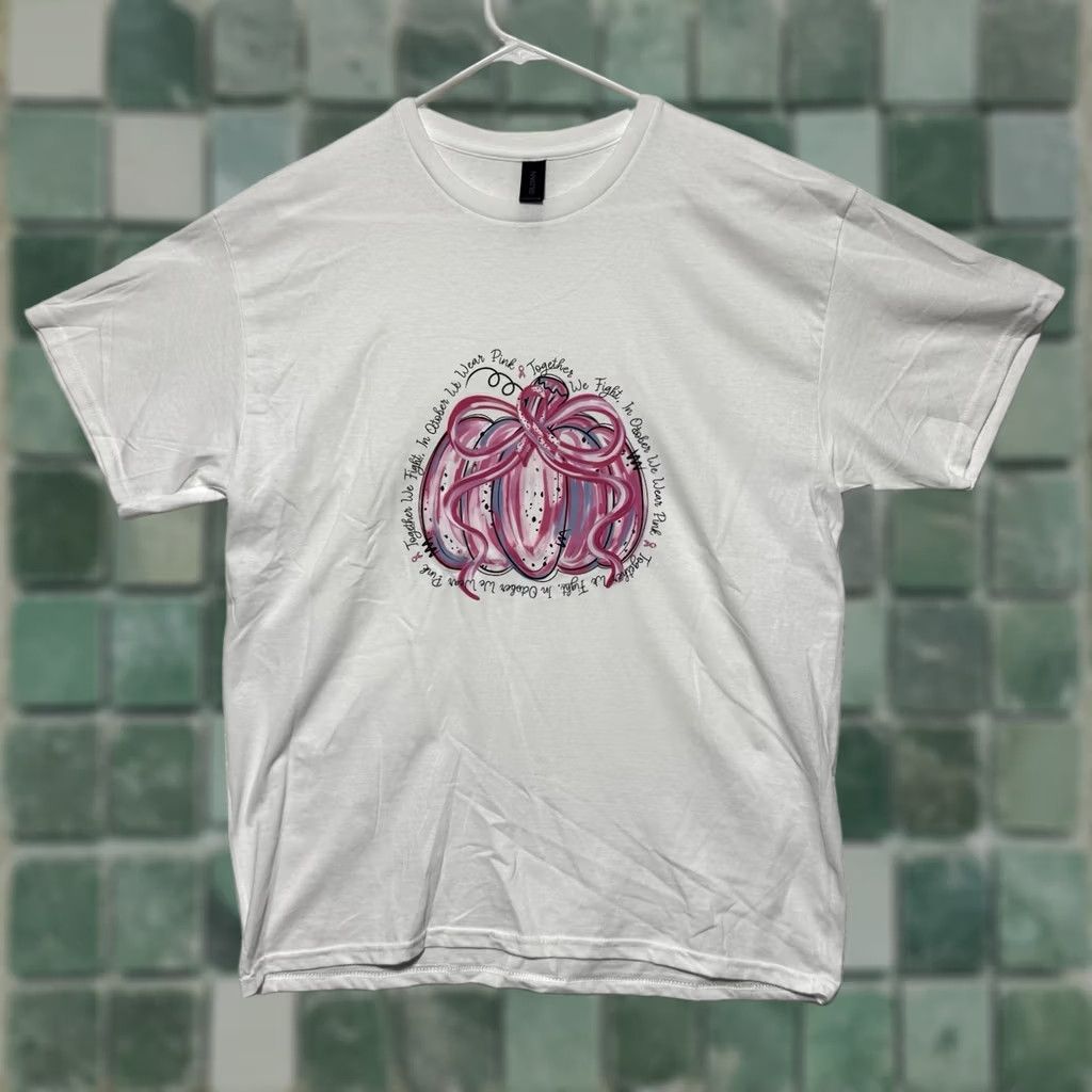 Vintage Breast Cancer Pumpkin Brushstroke T Shirt White Floral L Women Fall Breast Cancer Awareness Size L / US 10 / IT 46 - 1 Thumbnail