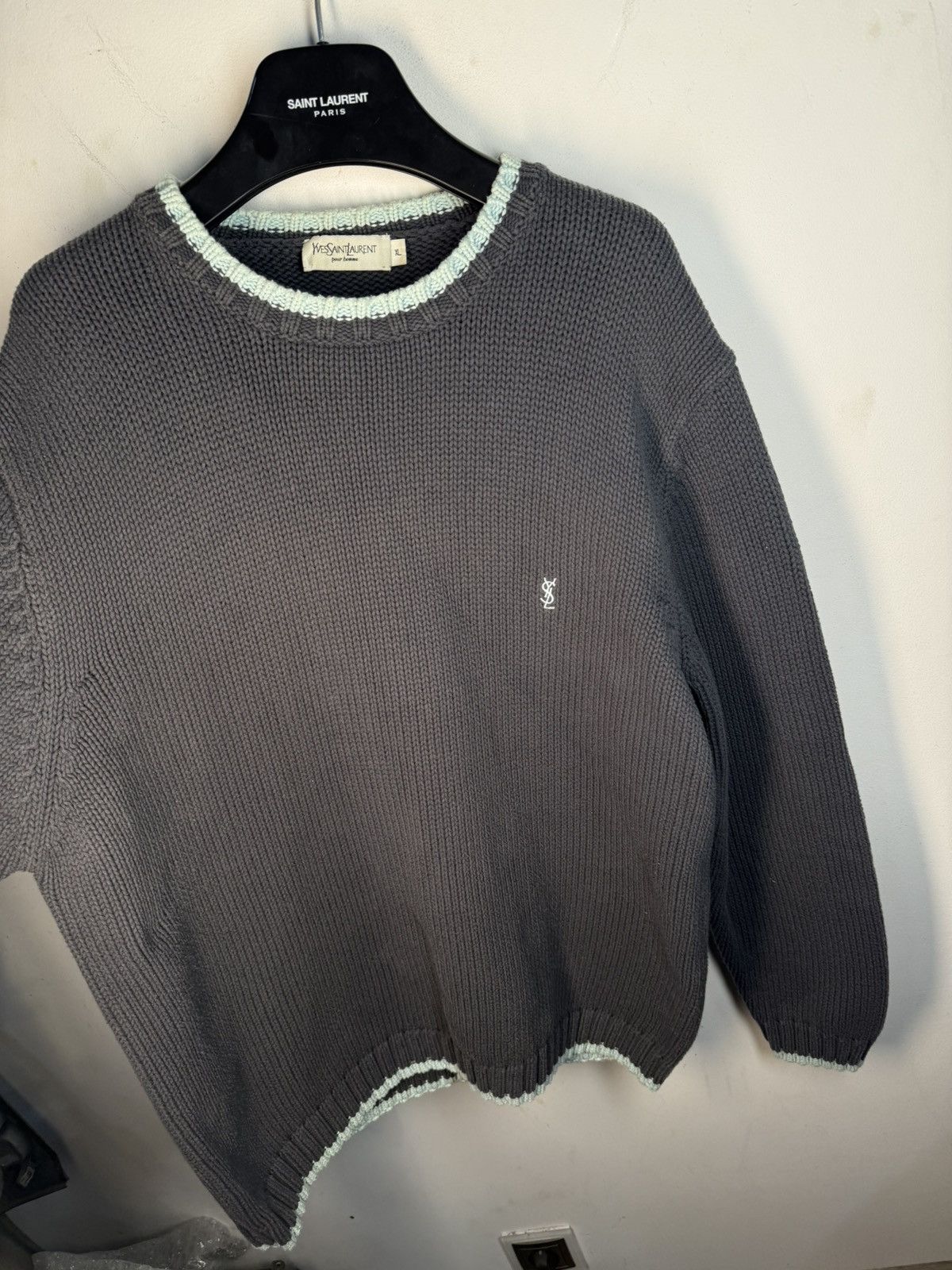 Yves Saint Laurent Heavy YSL Sweater Knit Grey Yves Saint Laurent Vintage Size US XL / EU 56 / 4 - 17 Thumbnail