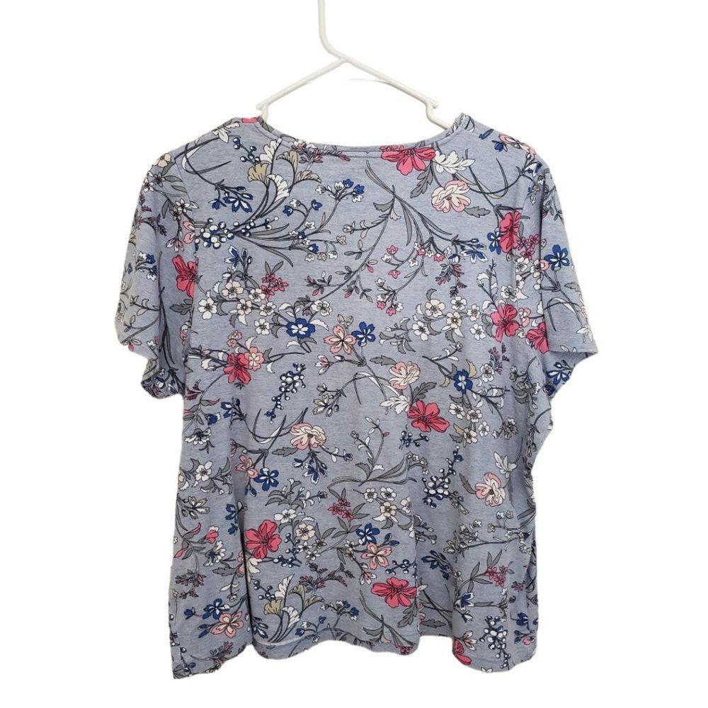 Designer CT548 Croft & Barrow Blue Floral Ladies Classic Tee 1X Size XL / US 12-14 / IT 48-50 - 2 Thumbnail