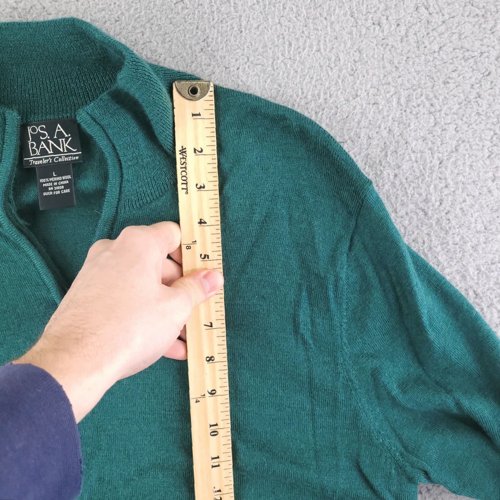 Jos. A. Bank Jos A Bank Sweater Mens Large Green 100% Merino Wool Stretch Slim Quarter Zip PullOver Long Sleeve Classic Pullover Mens L Green Merino Wool Stretch Size US L / EU 52-54 / 3 - 7 Thumbnail