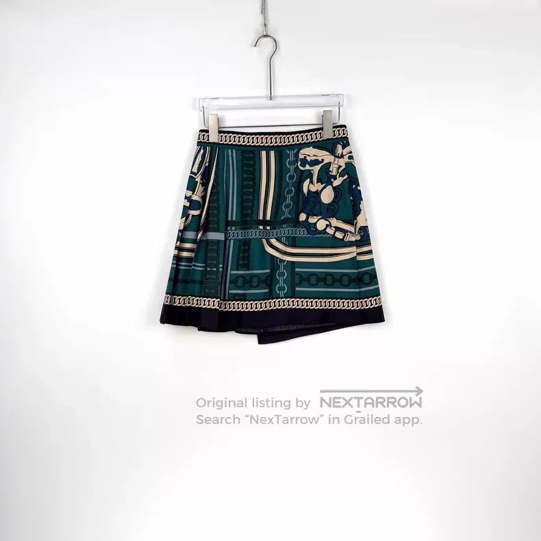 Hermes Hermes Green Chain Pattern Metal Buckle Silk Short Skirt Size 24" / US 00 / IT 34 - 4 Thumbnail