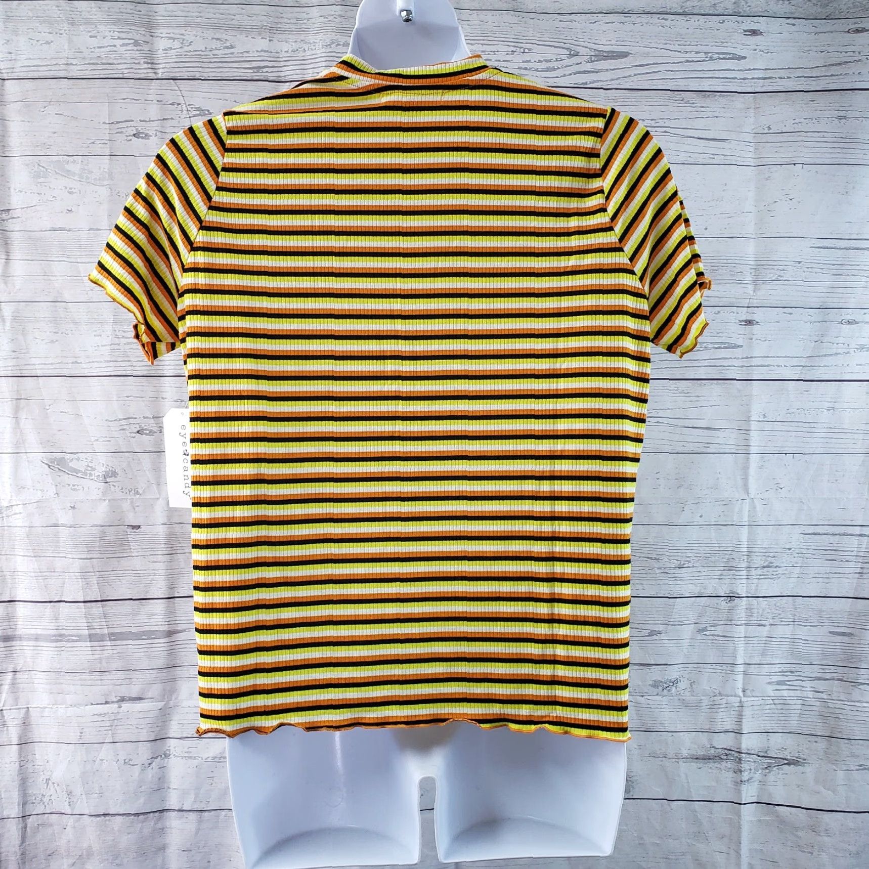 Vintage Eye Candy Womens Top 2X Black Orange Stripes Short Sleeve Ribbed T-Shirt Womens Size XXL / US 16-18 / IT 52-54 - 3 Thumbnail