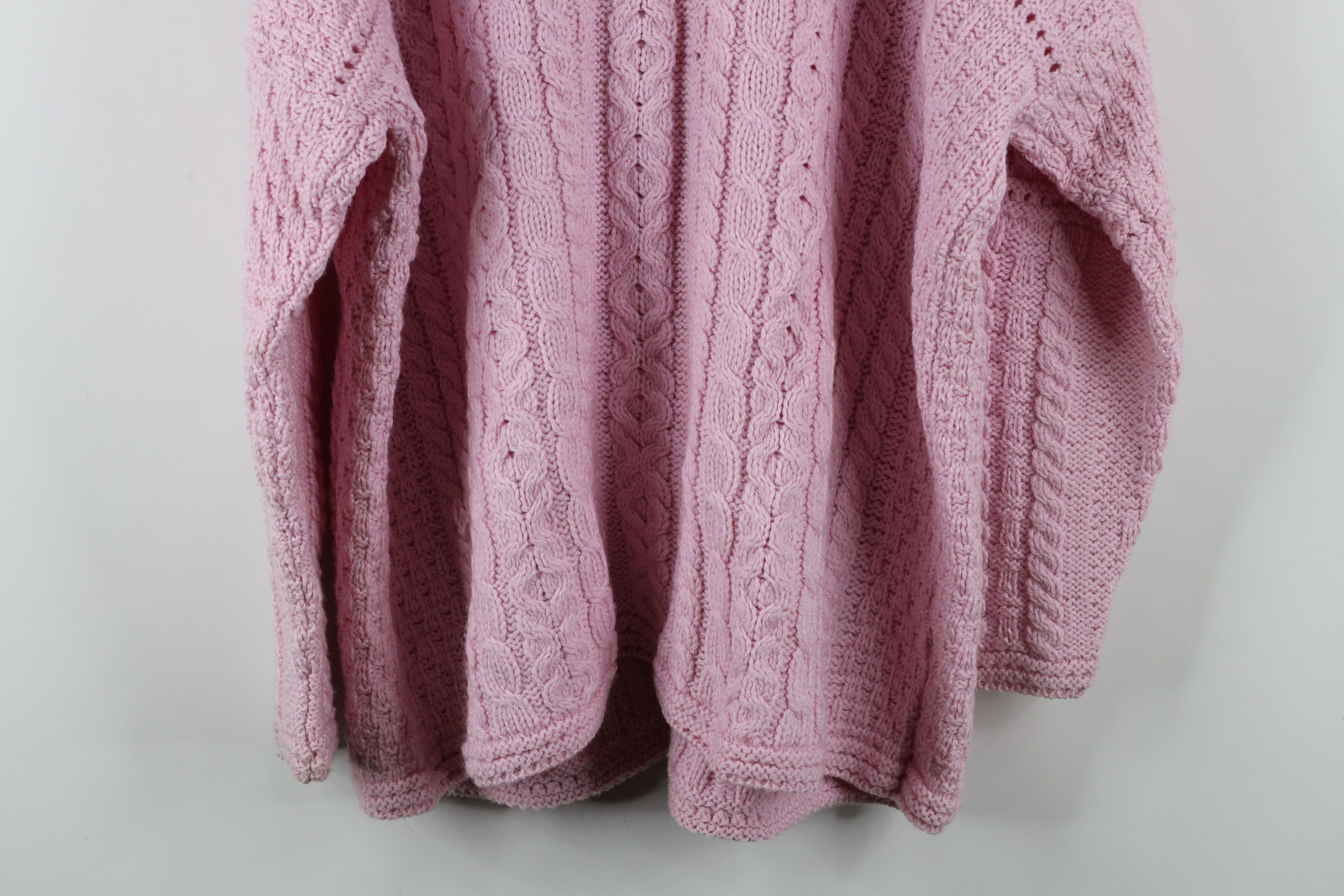Vintage Vintage 90s Wool Fisherman Cable Knit Cardigan Sweater Pink Size XL / US 12-14 / IT 48-50 - 13 Thumbnail