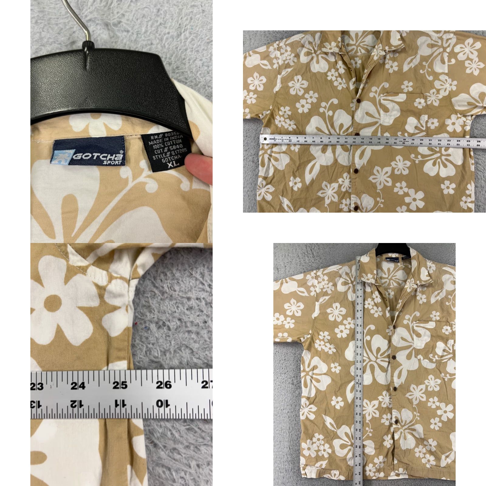 Gotcha GOTCHA SPORT Shirt Adult XL Beige White Floral Hawaiian 100% Cotton Button-Up Short Sleeve Casual Surf Vacation Aloha Beach Mens Size US XL / EU 56 / 4 - 8 Thumbnail