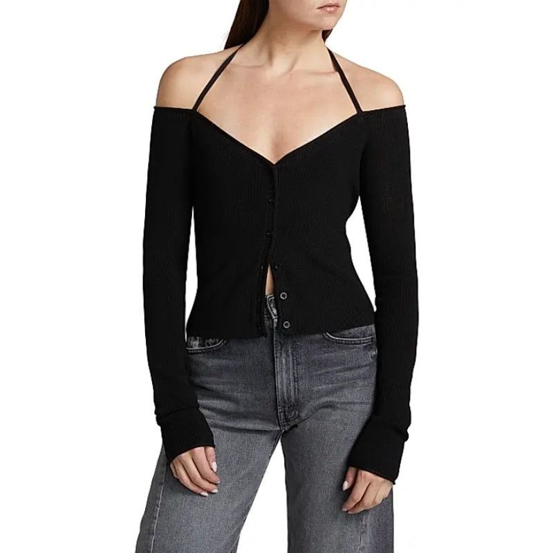 Good American Good American Women Black Off-the-Shoulder Halter Top Size M Size M / US 6-8 / IT 42-44 - 1 Thumbnail