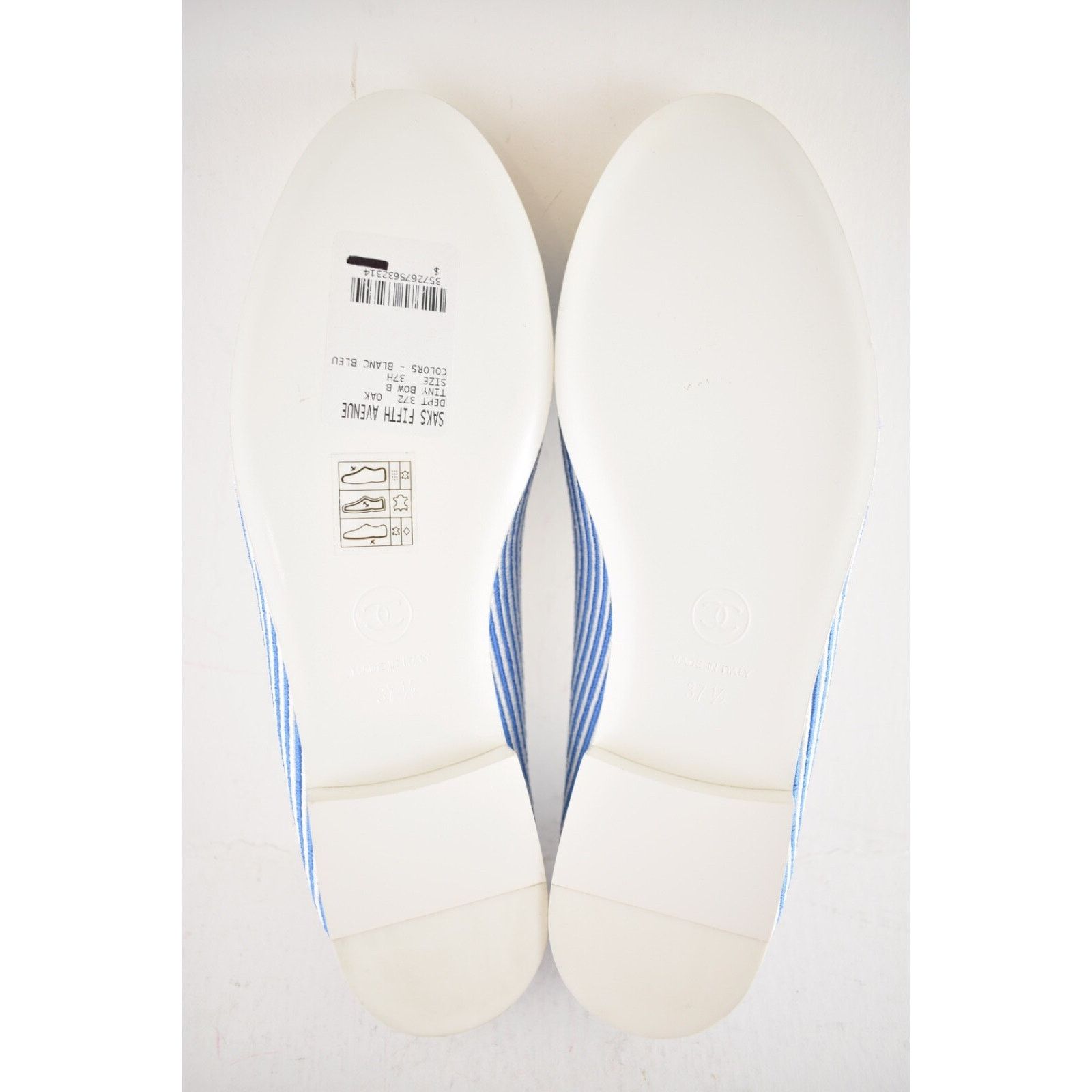 Chanel Chanel 24S Blue White Pinstripe Stripe CC Logo Bow Ballet Size US 7.5 / IT 37.5 - 16 Thumbnail