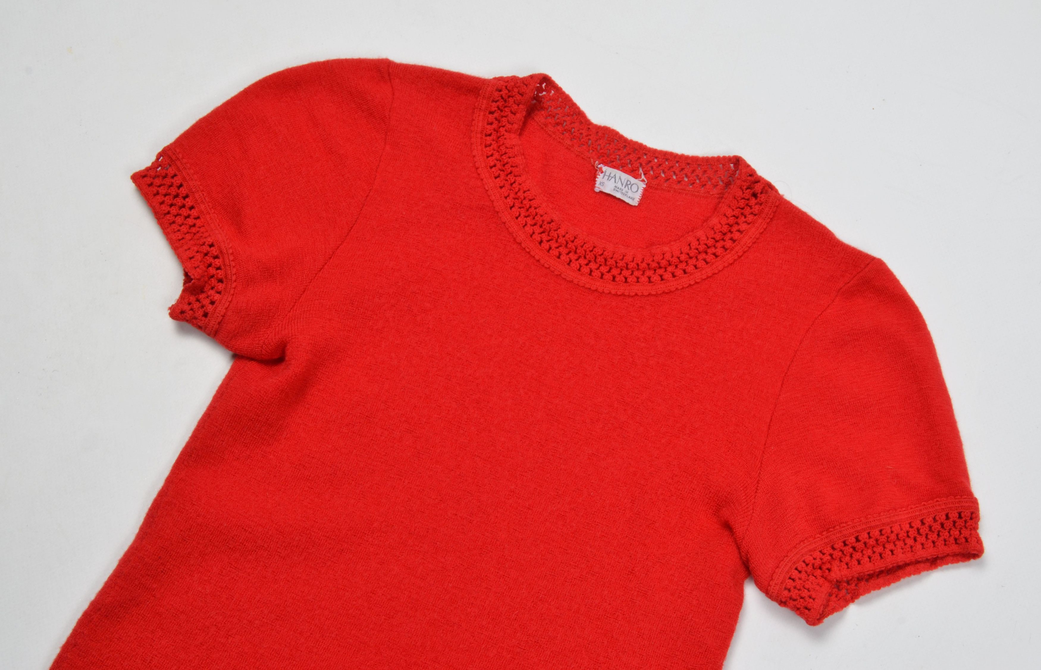 Hanro Vintage Hanro of Switzerland 80's Red Pure Wool Top T-shirt Size XS / US 0-2 / IT 36-38 - 5 Thumbnail